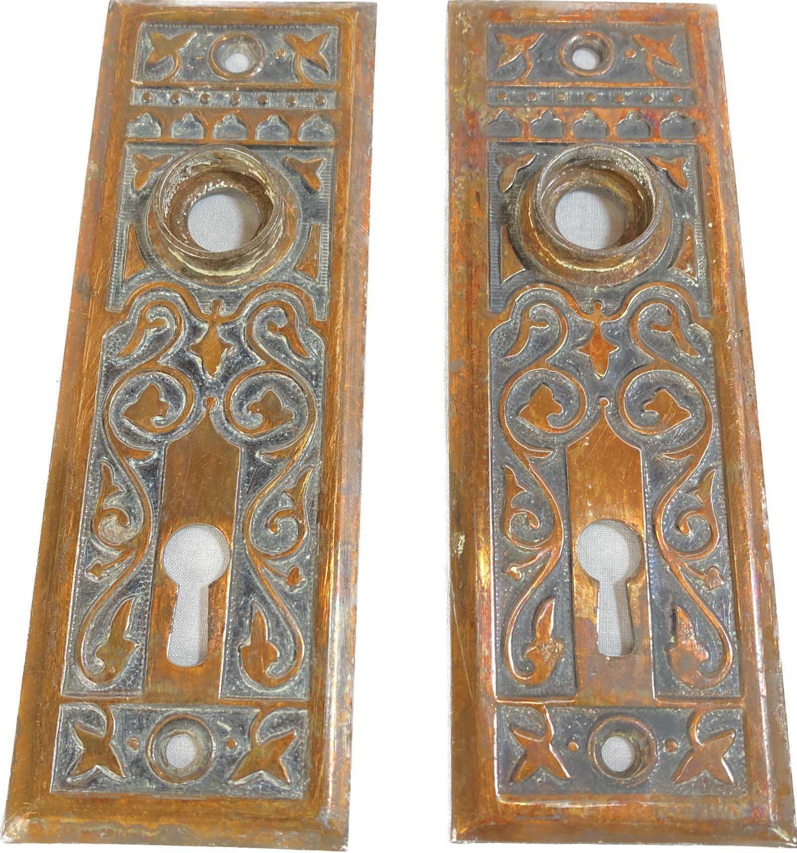 Pair of brass plated steel Art Nouveau door backplates (1 of 1)