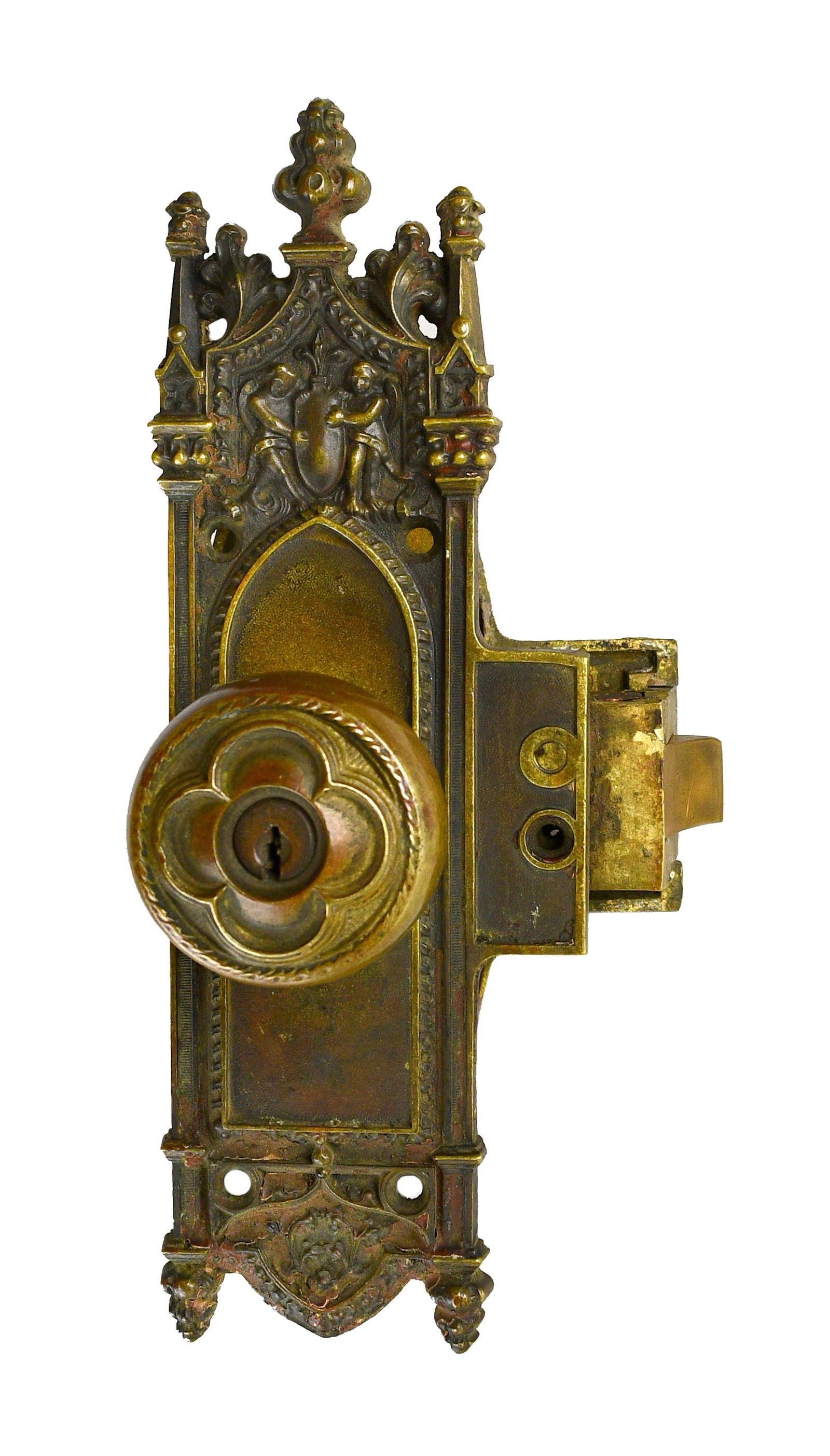 Gothic U-Lock exterior brass hardware set, Circa: 1899 (1 of 5)