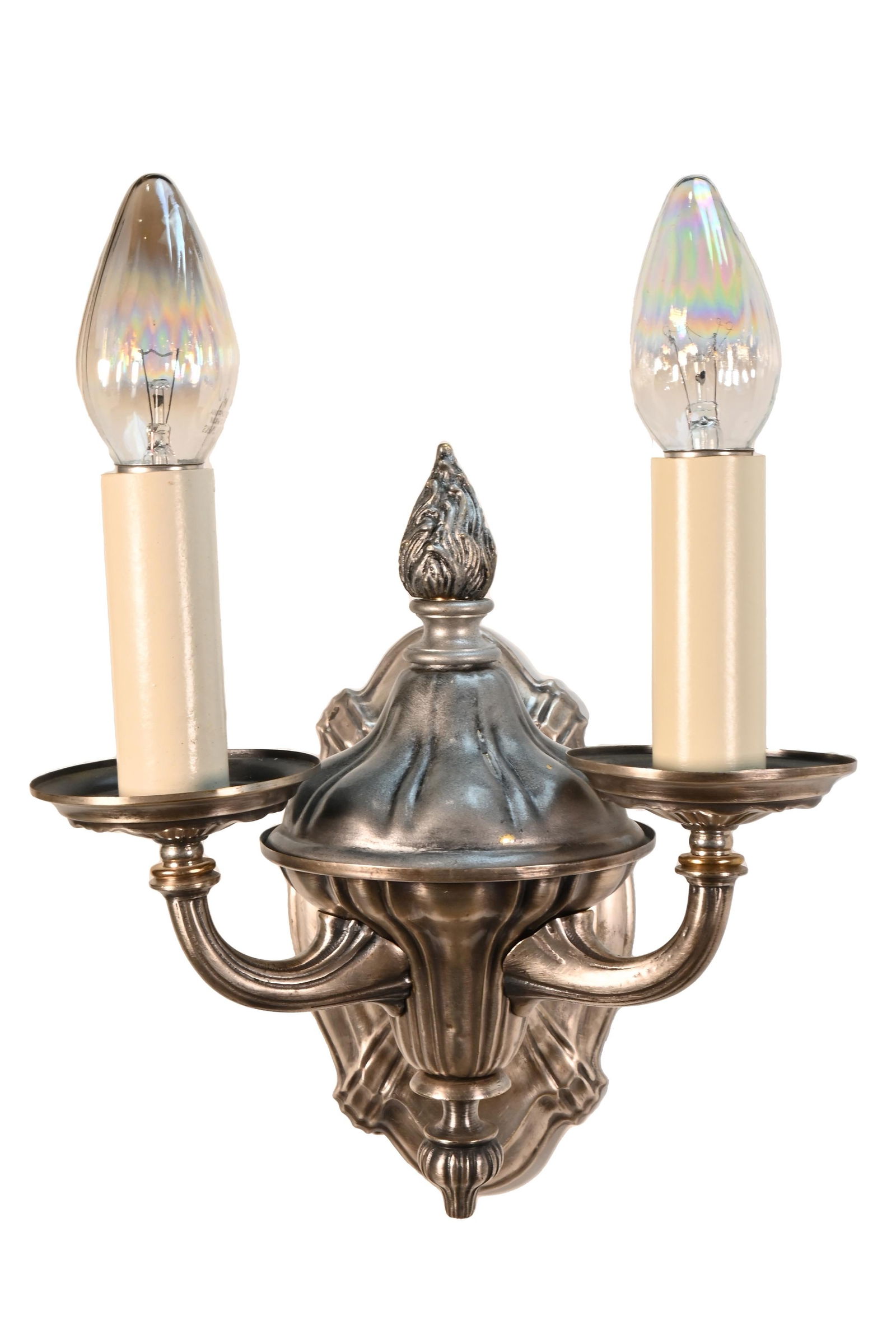 Pair of Two candle neoclassical silver wash sconces (1 of 4)