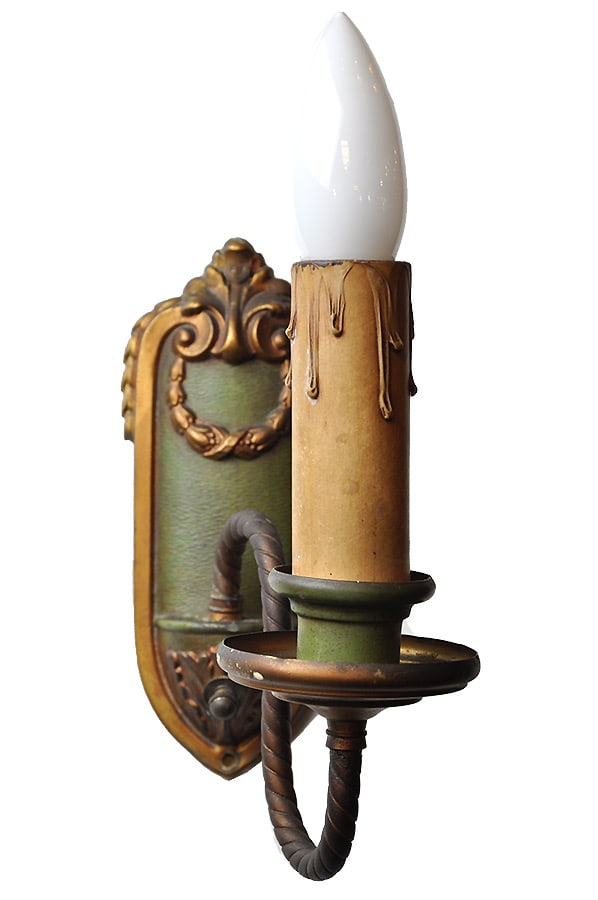 Pair of draped garland cream/brass painted single candle sconces (1 of 2)