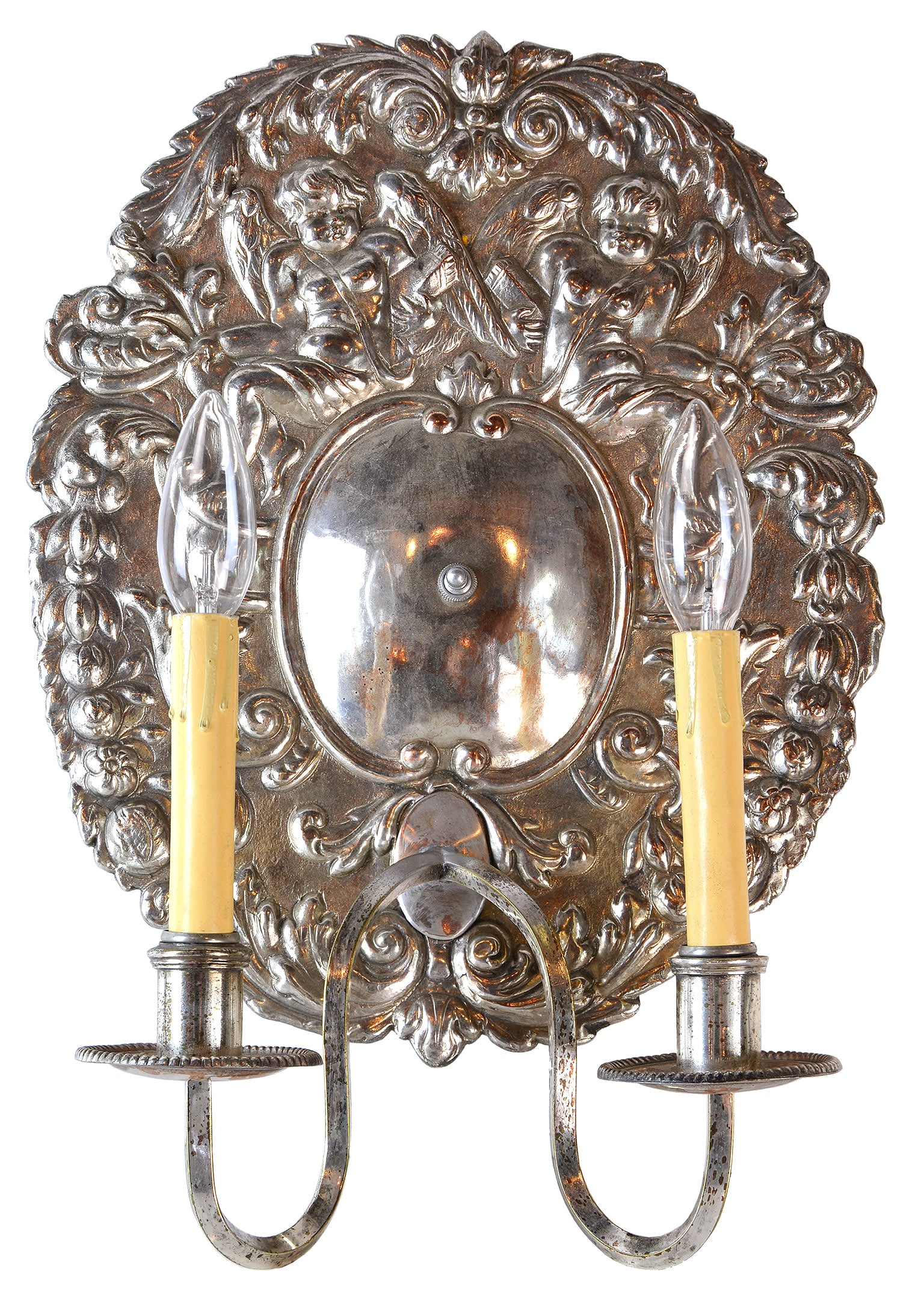 Pair of silver two-arm cherub sconces (1 of 4)