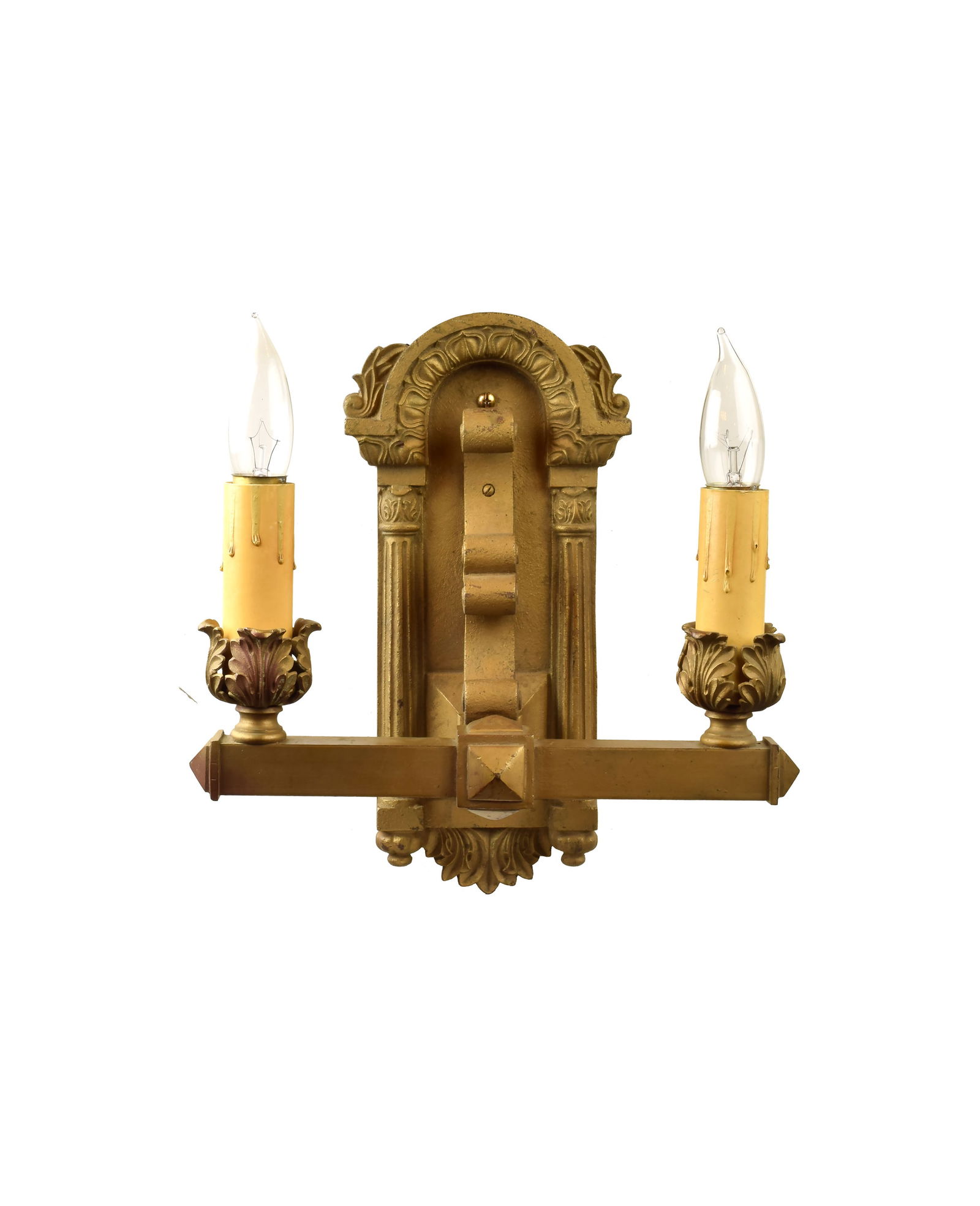 Pair of two arm neoclassical cast iron sconces (1 of 2)