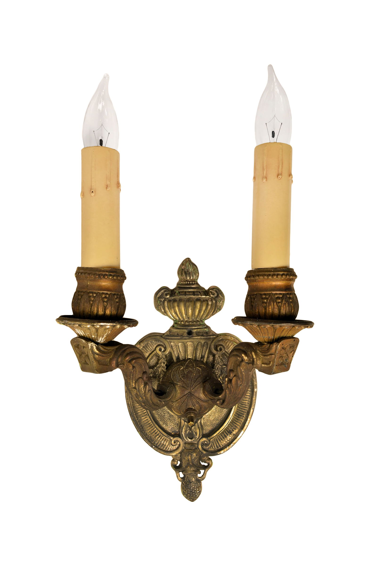 Heavy cast brass ornated 2 candle sconce pair (1 of 2)
