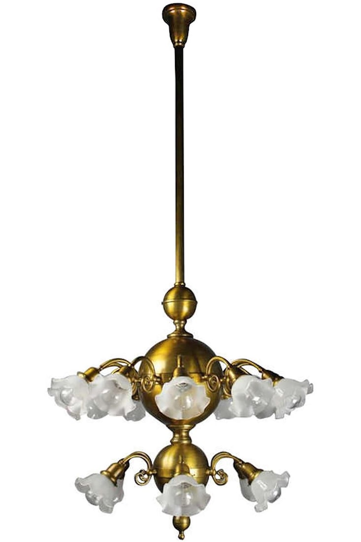 Brass two tiered eighteen shade country post office chandelier (1 of 4)