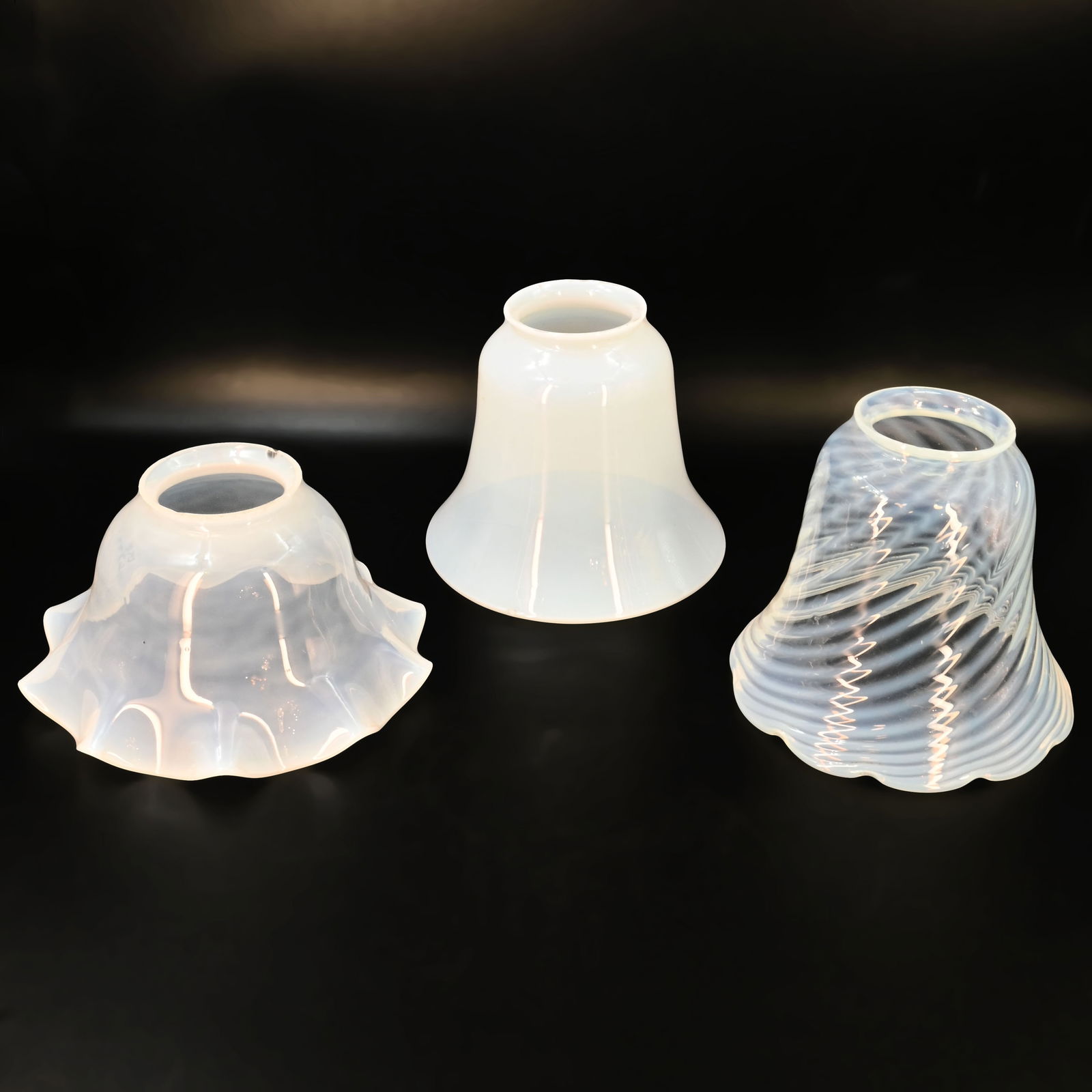 Group of three 2 1/4" fitter solid and swirled vaseline uranium glass shades (1 of 7)