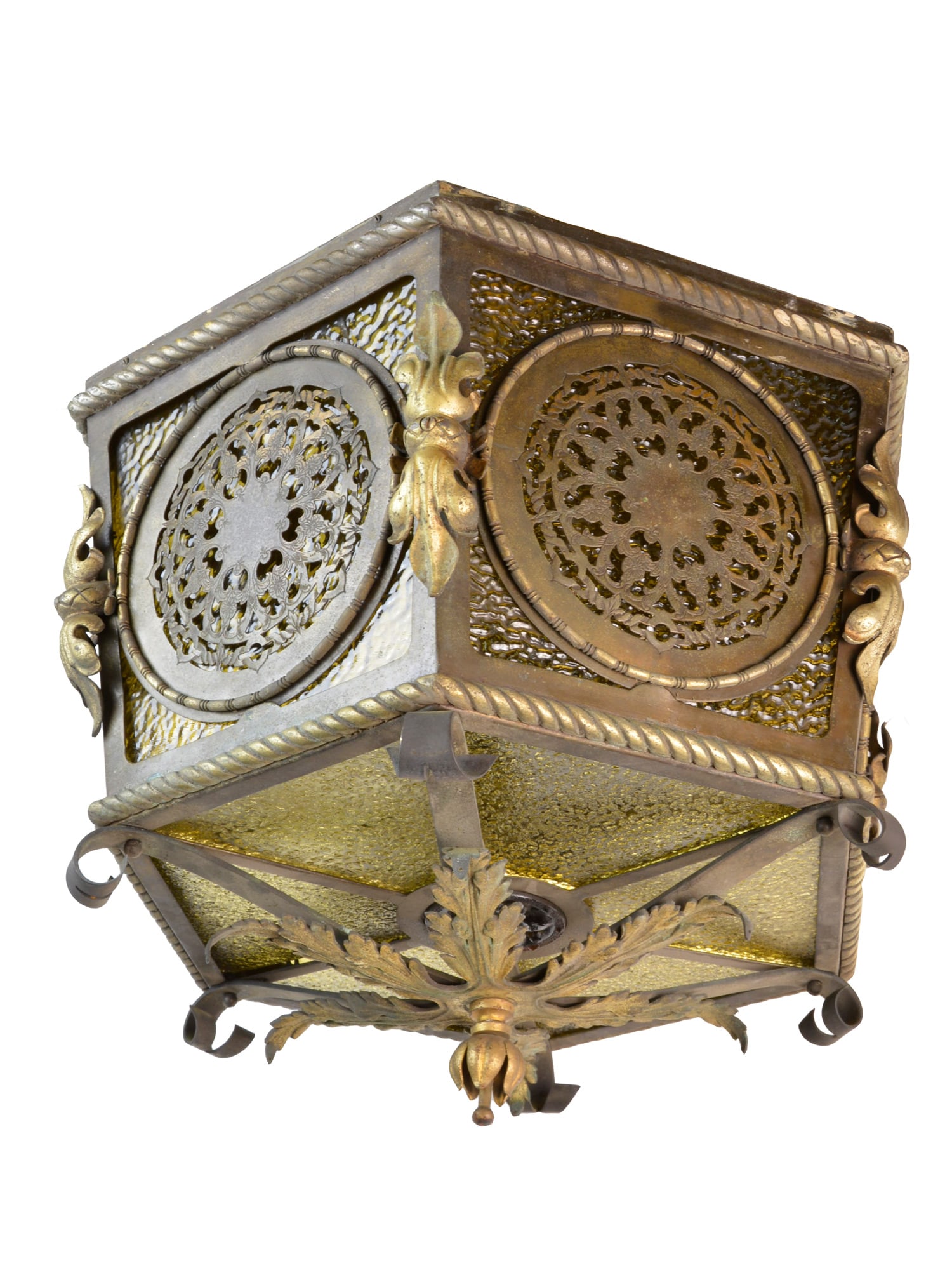 Flushmount theatre light with amber pebble glass (1 of 3)