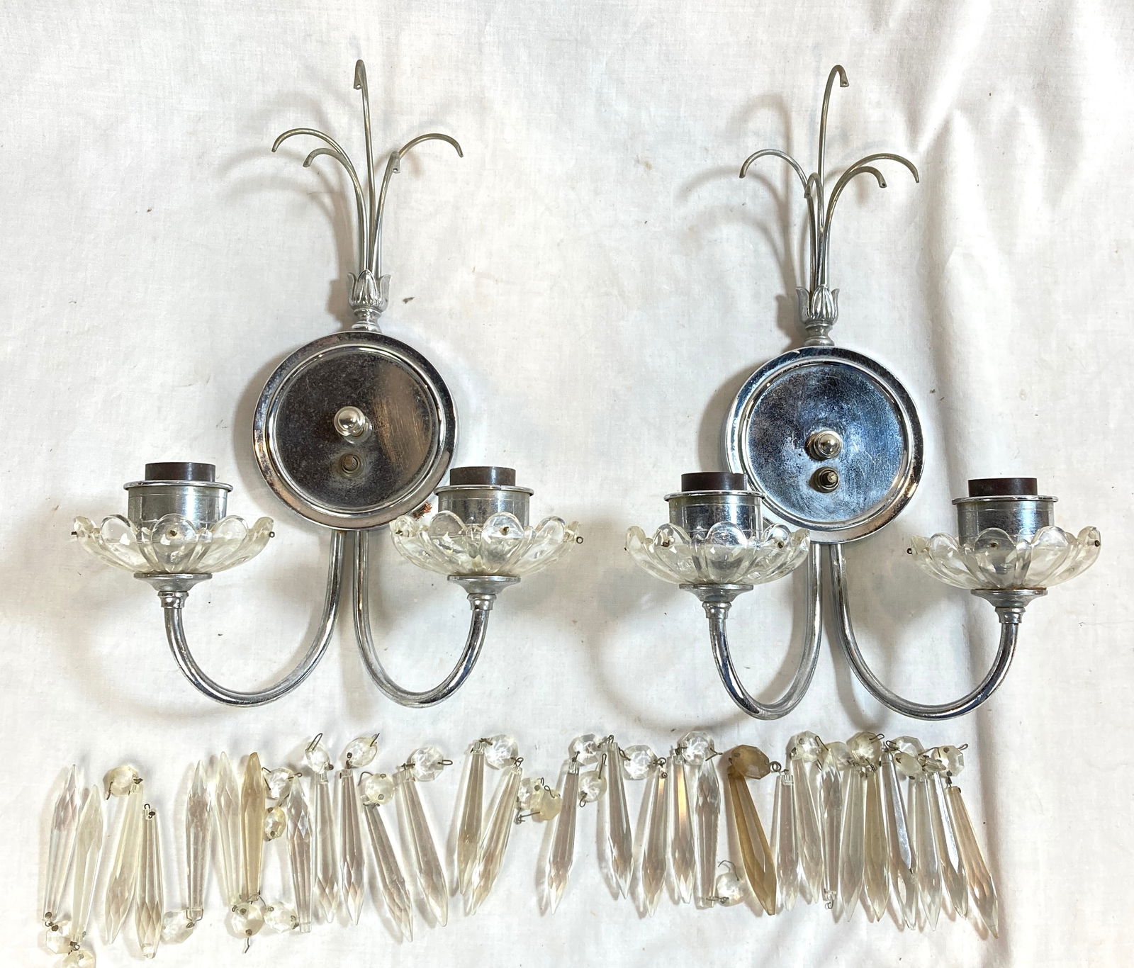 Pair of chrome with crystal shower 2 arm sconces (1 of 3)