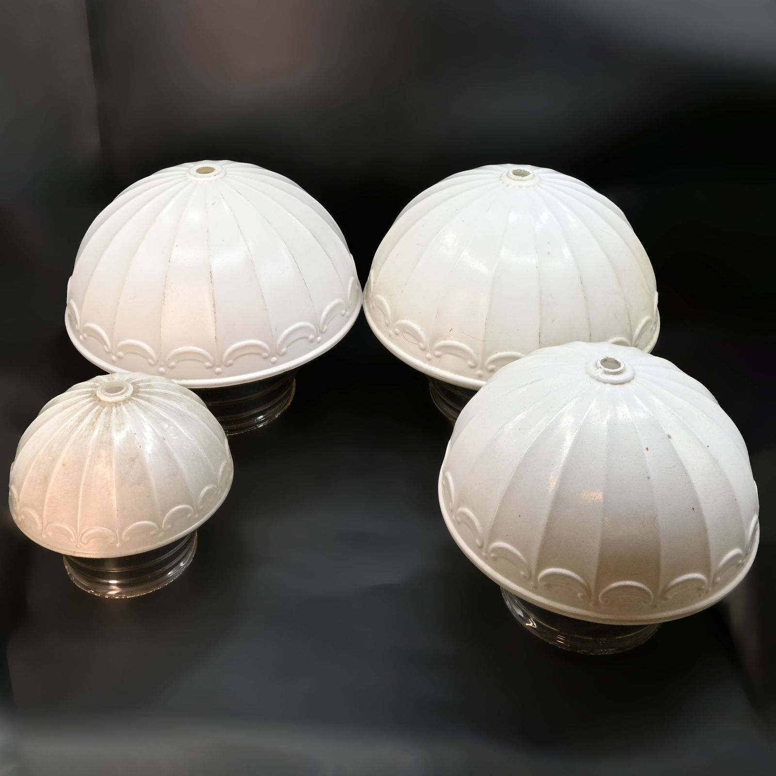 Group of four cast unique swag design white and clear mushroom shades (1 of 5)