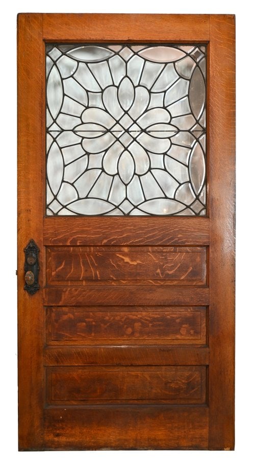 Extra Wide All Beveled Glass Zipper Cut QuarterSawn Oak Entry Door (1 of 4)