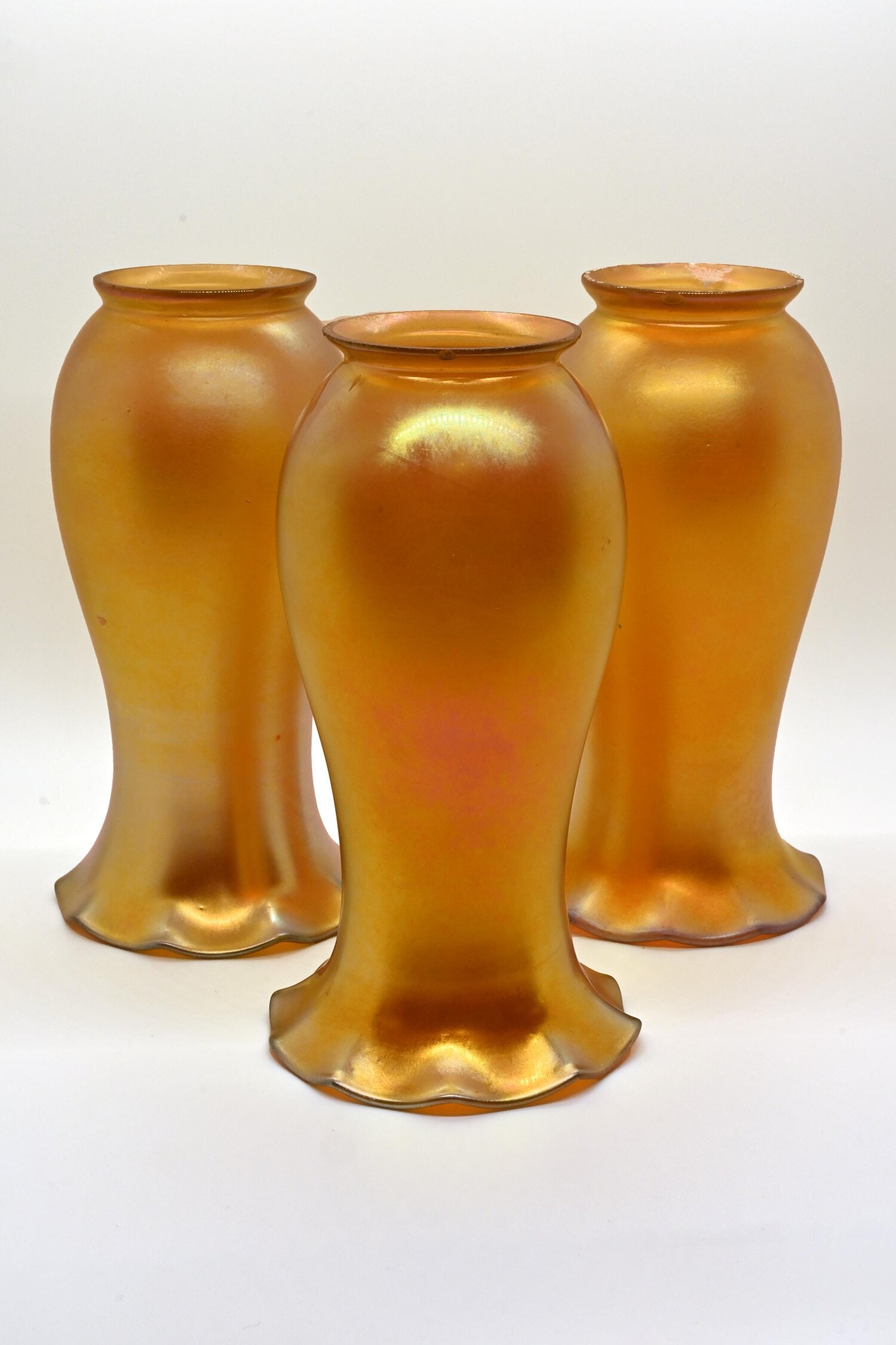 Set of three tall aurene art glass Steuben shades (1 of 4)