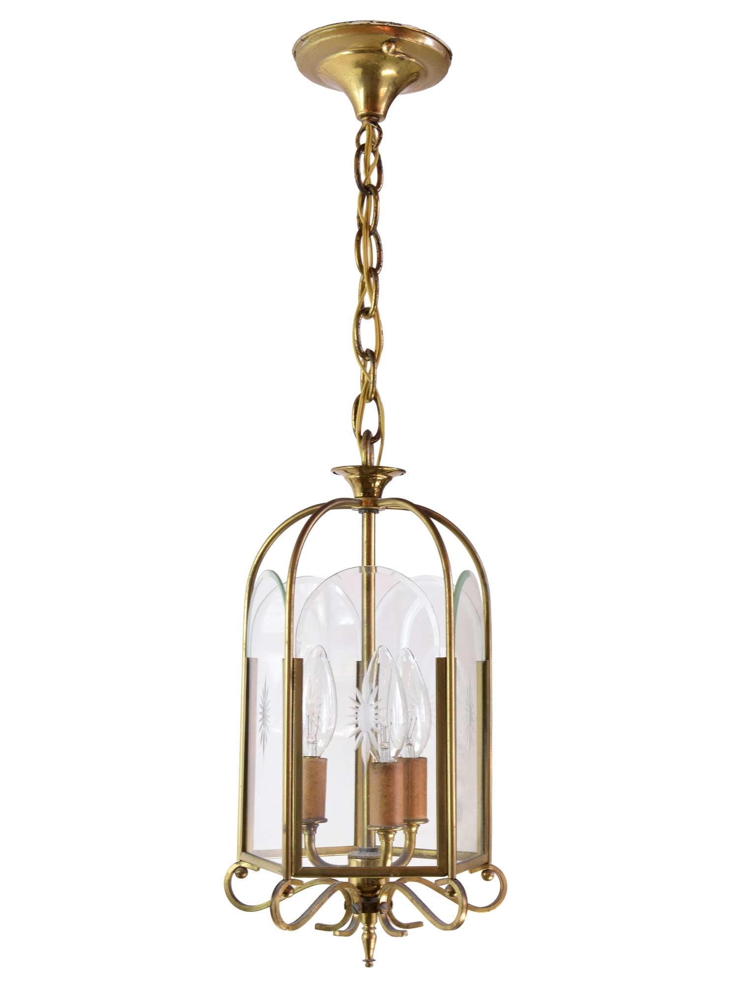 Pair of ornate bent brass and crystal oversized sconces: Pair of ornate bent brass and crystal oversized sconces. Some crystals missing. 26" tall x 14" wide x 10 1/2" projection