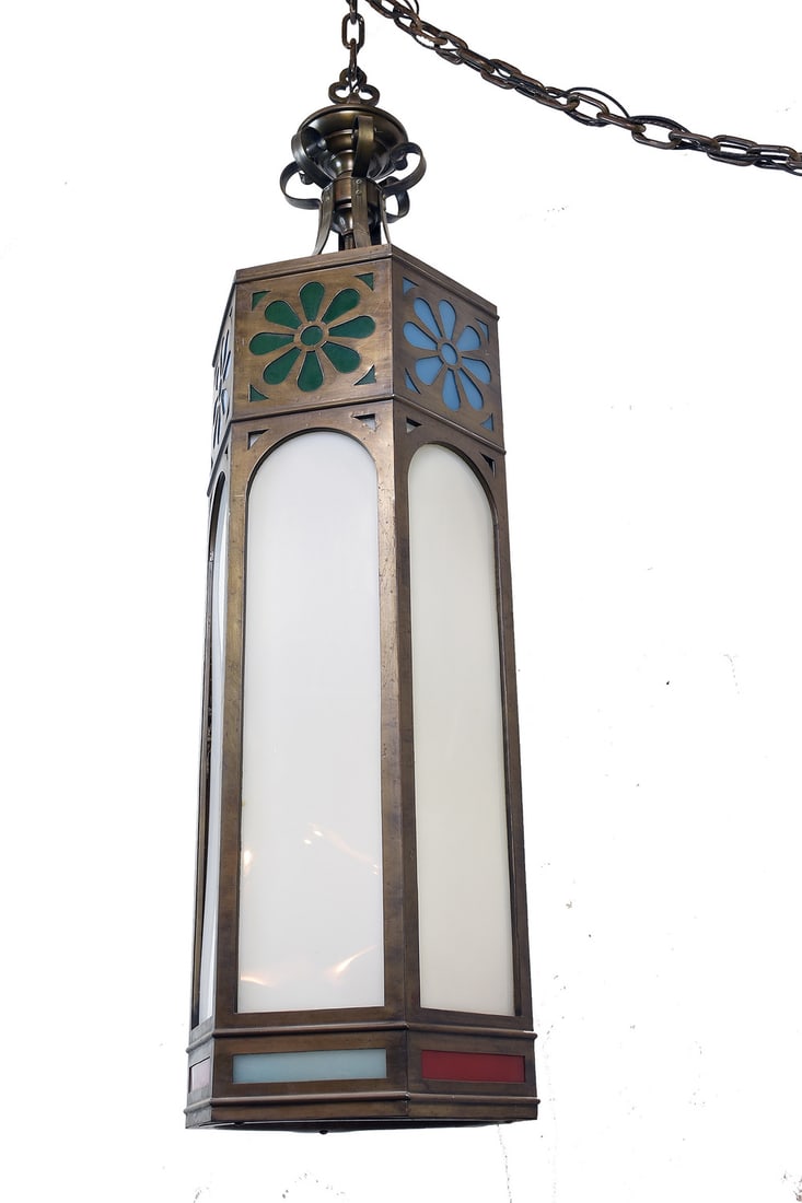 Pair of large hexagonal church pendants with flowers (1 of 5)