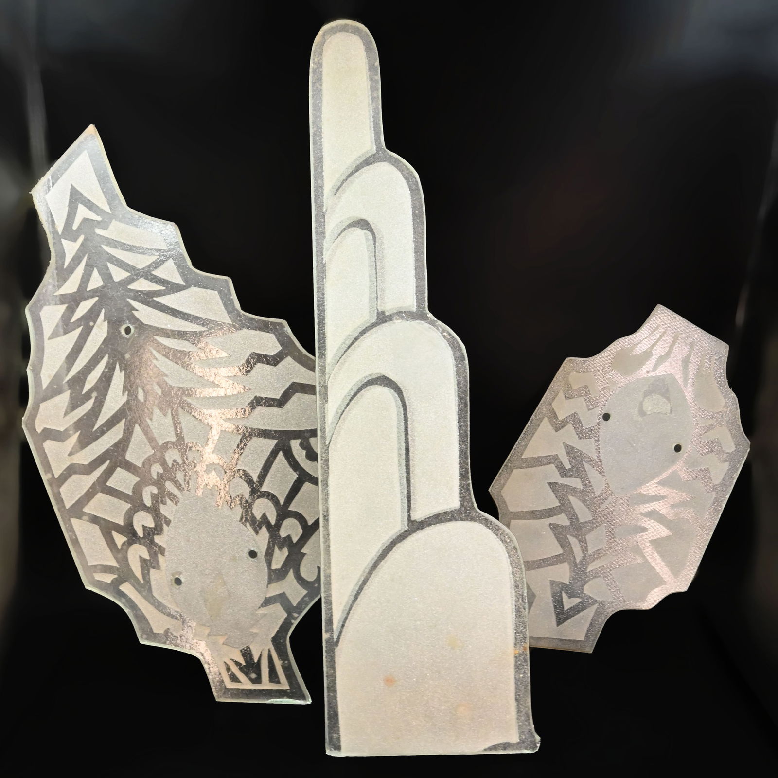 Set of three deco etched textured glass panels (1 of 4)