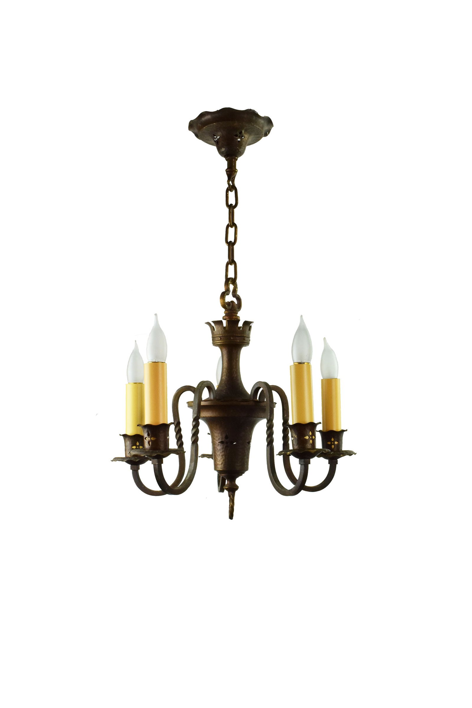 Five candle roycroft-style chandelier (1 of 6)