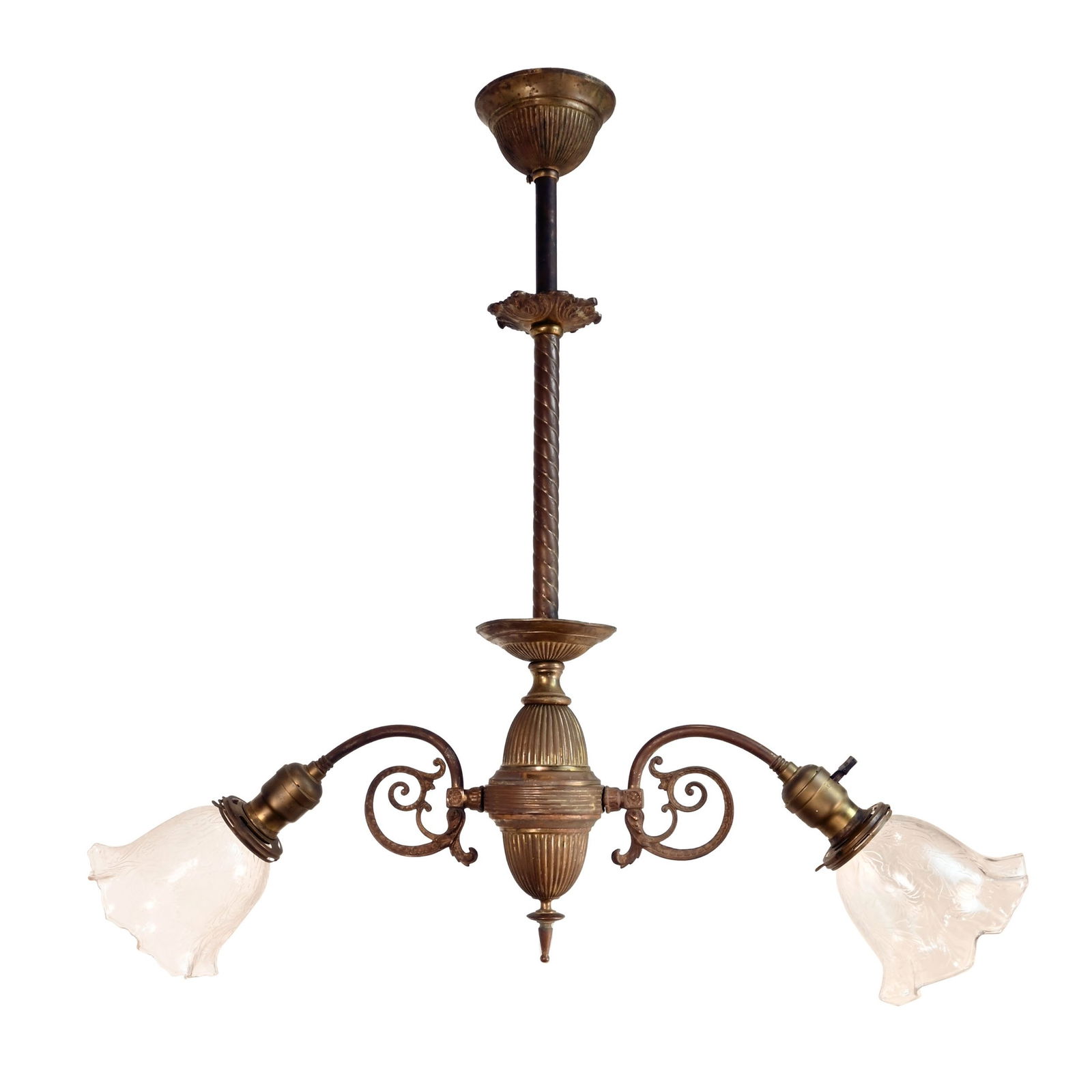 Two arm early electric pendant with lily shades (1 of 2)