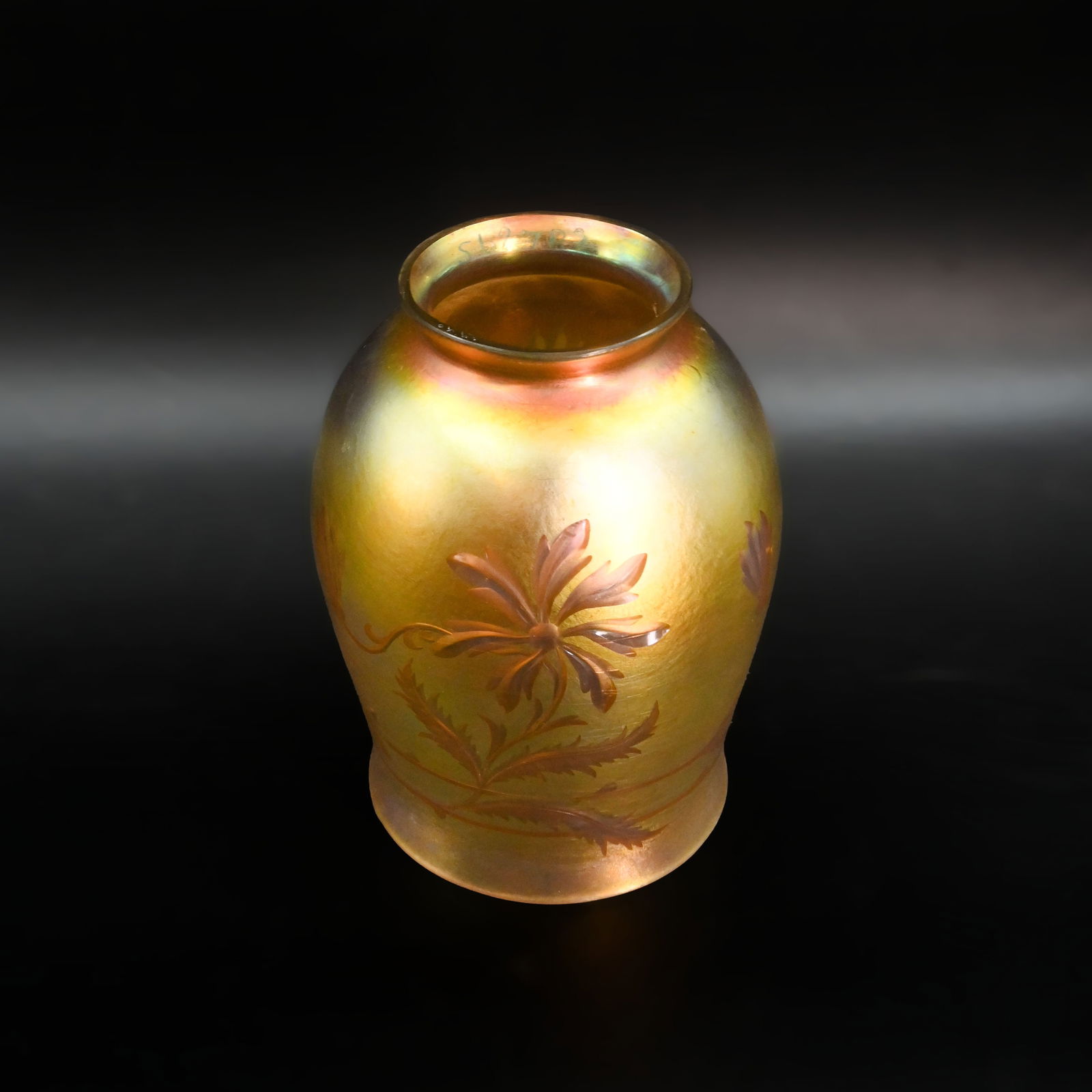 THIS IS THE 2ND ONE: Tiffany Studios Iridescent Gold Hand Cut Floral Shade, Signed L.C.T. Favrile (1 of 13)