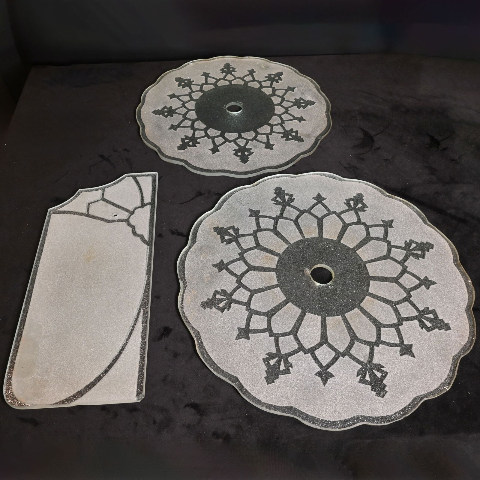 Group of 3 deco etched textured glass panels (1 of 9)