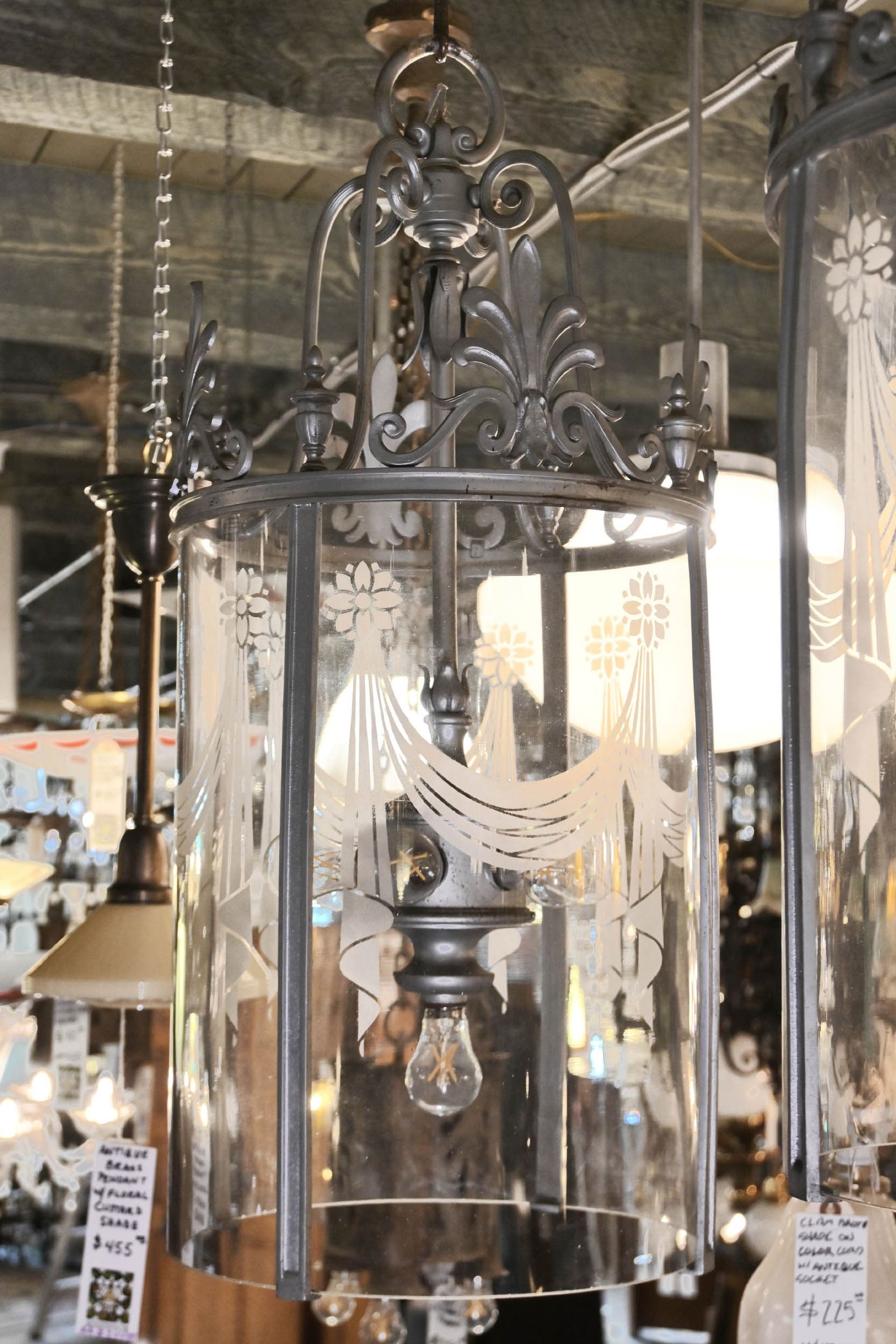 Large Silver Plated Pendant with Etched & Engraved Glass Tube. (1 of 8)