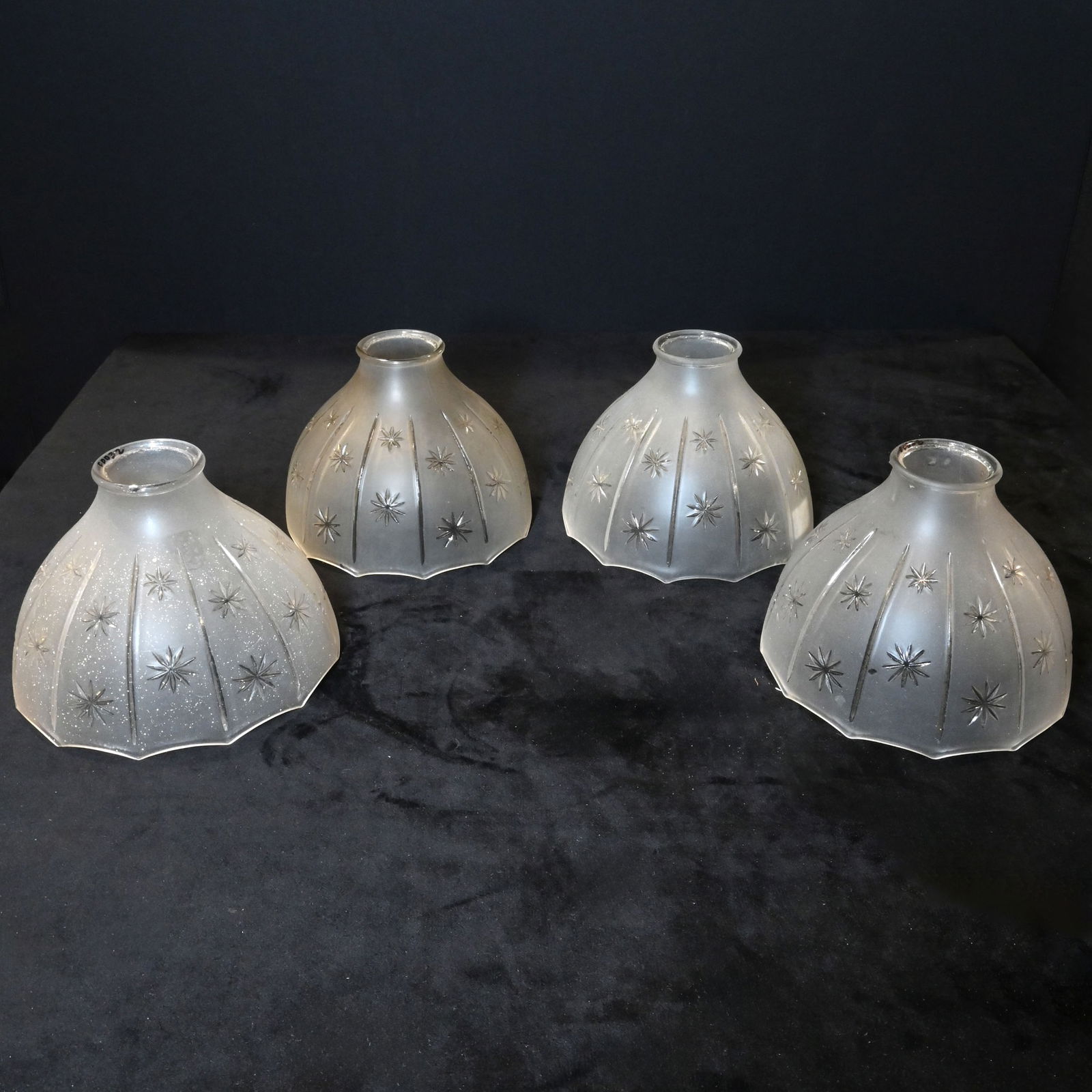 Set of 4 matching frosted pressed/molded 12 scallop pattern glass shades (1 of 13)