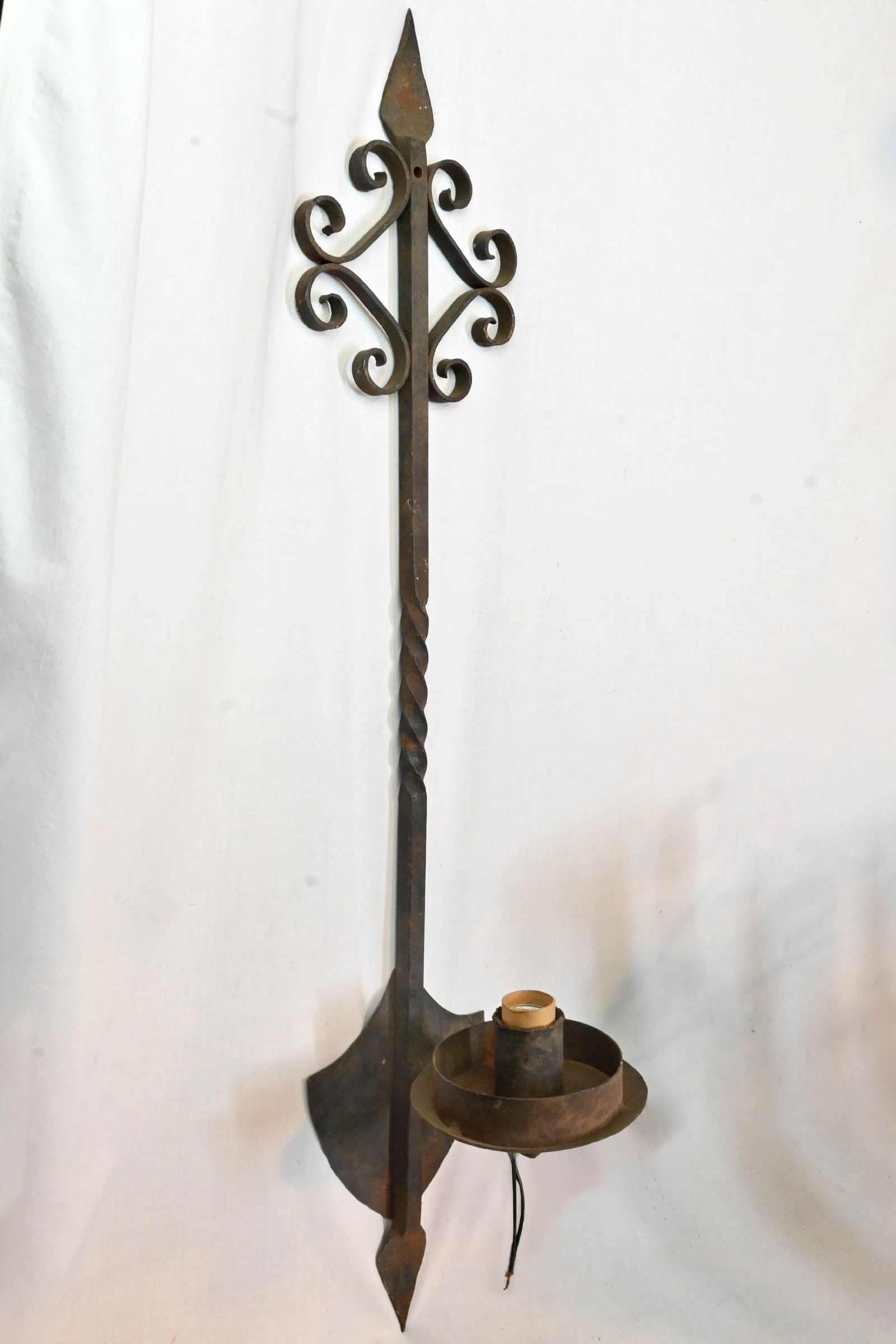 Tall wrought iron single candle wall sconce (1 of 9)