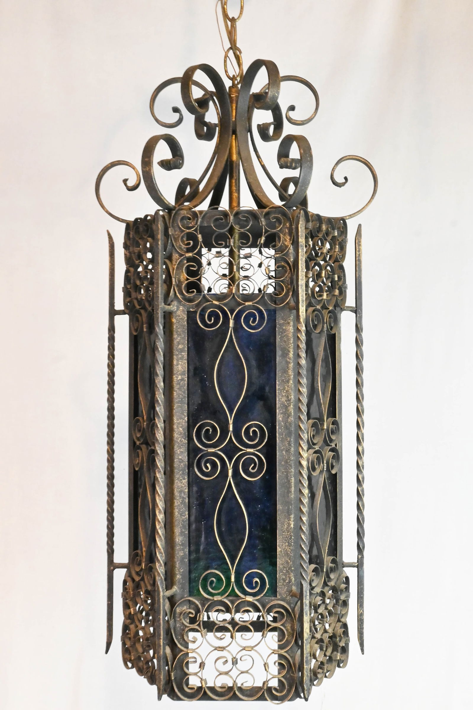 Blue and green glass wrought iron lantern (1 of 5)