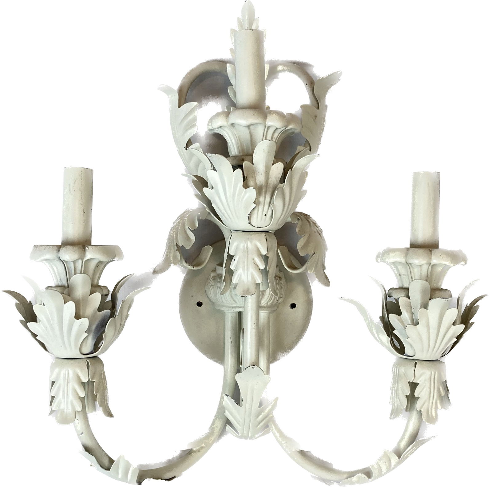 Large off-white rococo style three candle sconce (1 of 2)