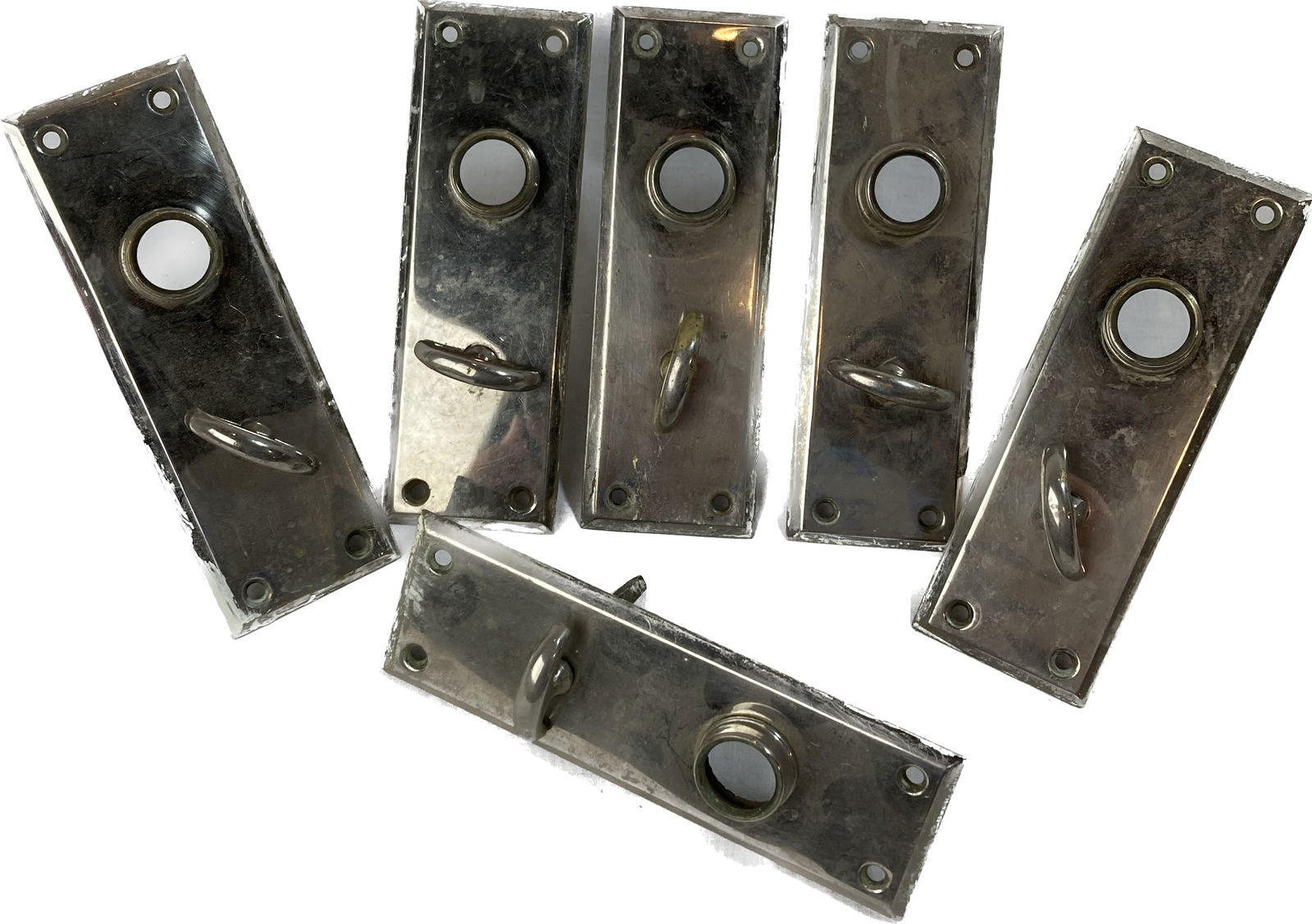 Set of 6 nickel plated brass door backplates with privacy lock thumbturn (1 of 1)