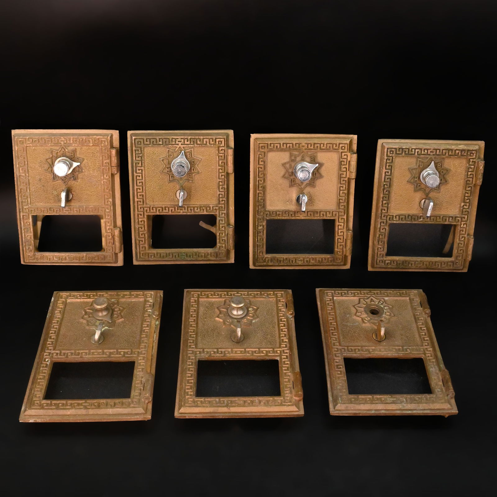 Set of seven brass post office box doors without glass (1 of 2)