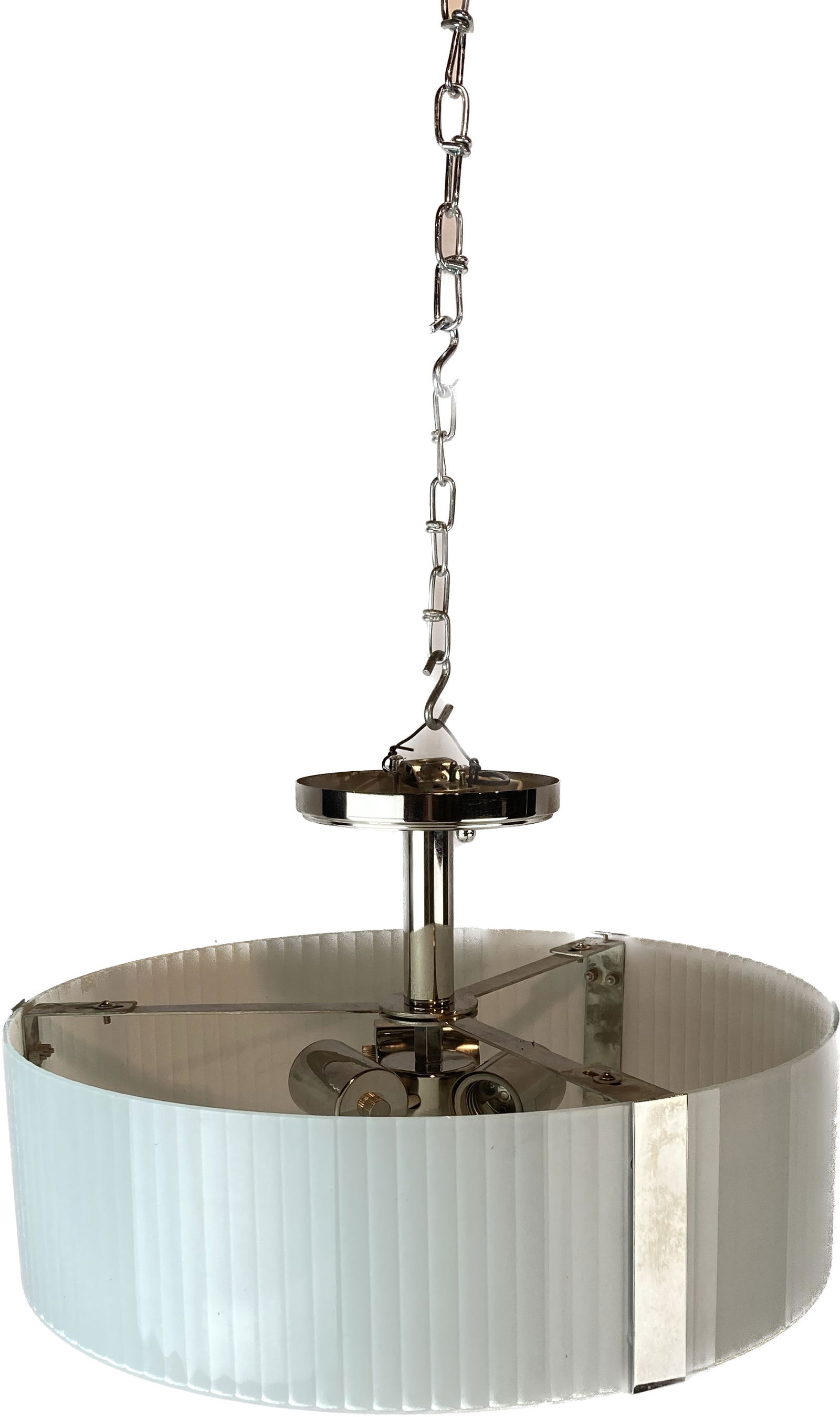 Nickel plated white glass drum flushmount lighting fixture (1 of 2)