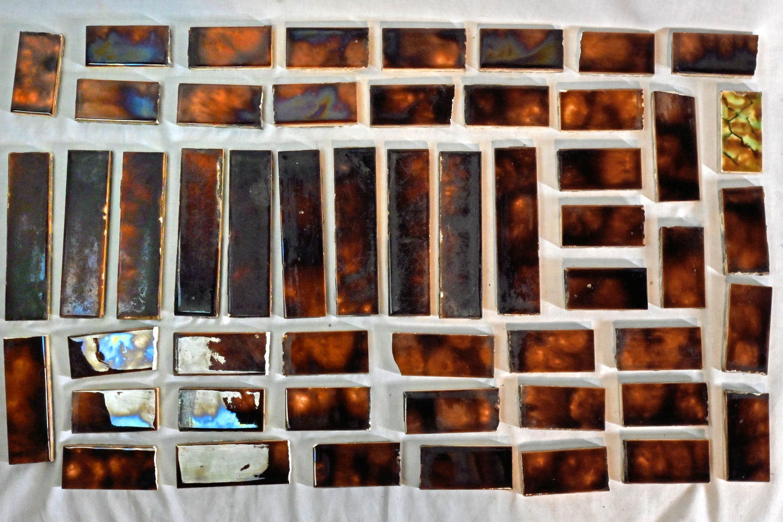 Group of several vintage brown glazed tiles (1 of 6)