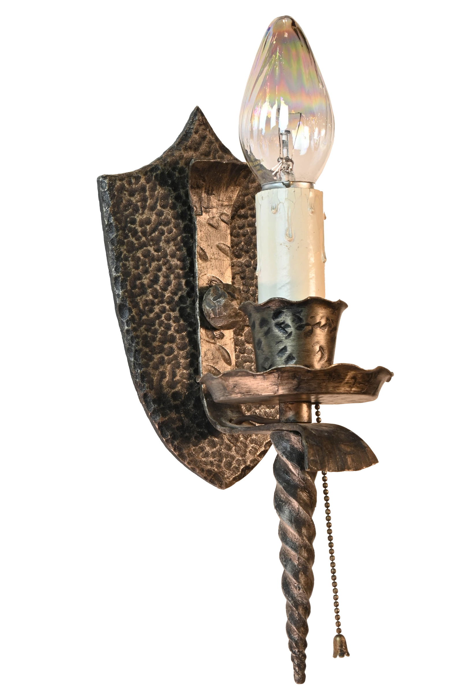 Pair of Tudor twisted hammered single candle sconce (1 of 6)