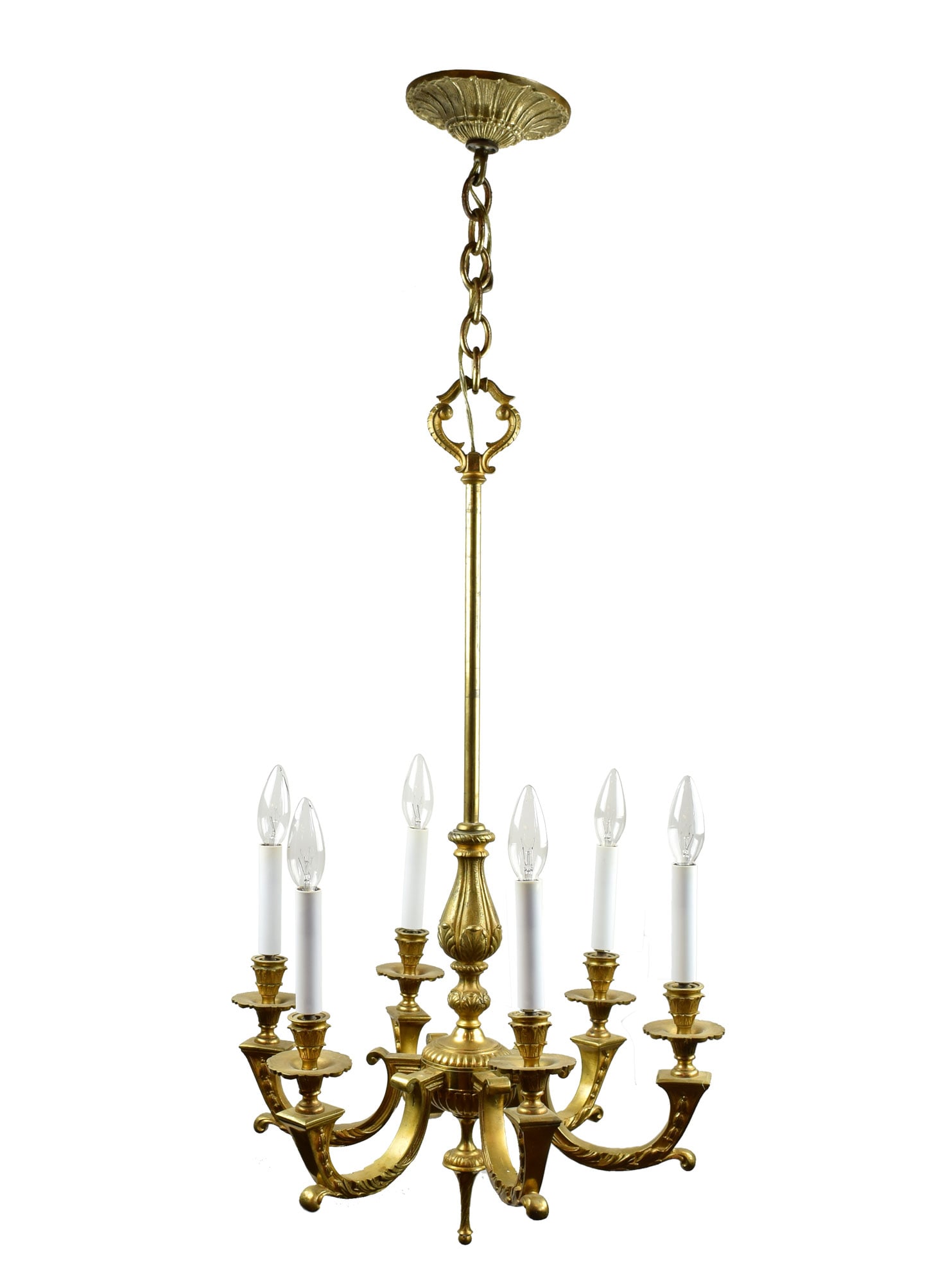 Six arm cast brass caldwell-style chandelier (1 of 6)