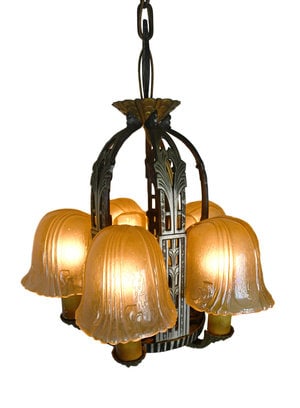 Riddle art deco 5 candle slip shade chandelier (1 of 5)