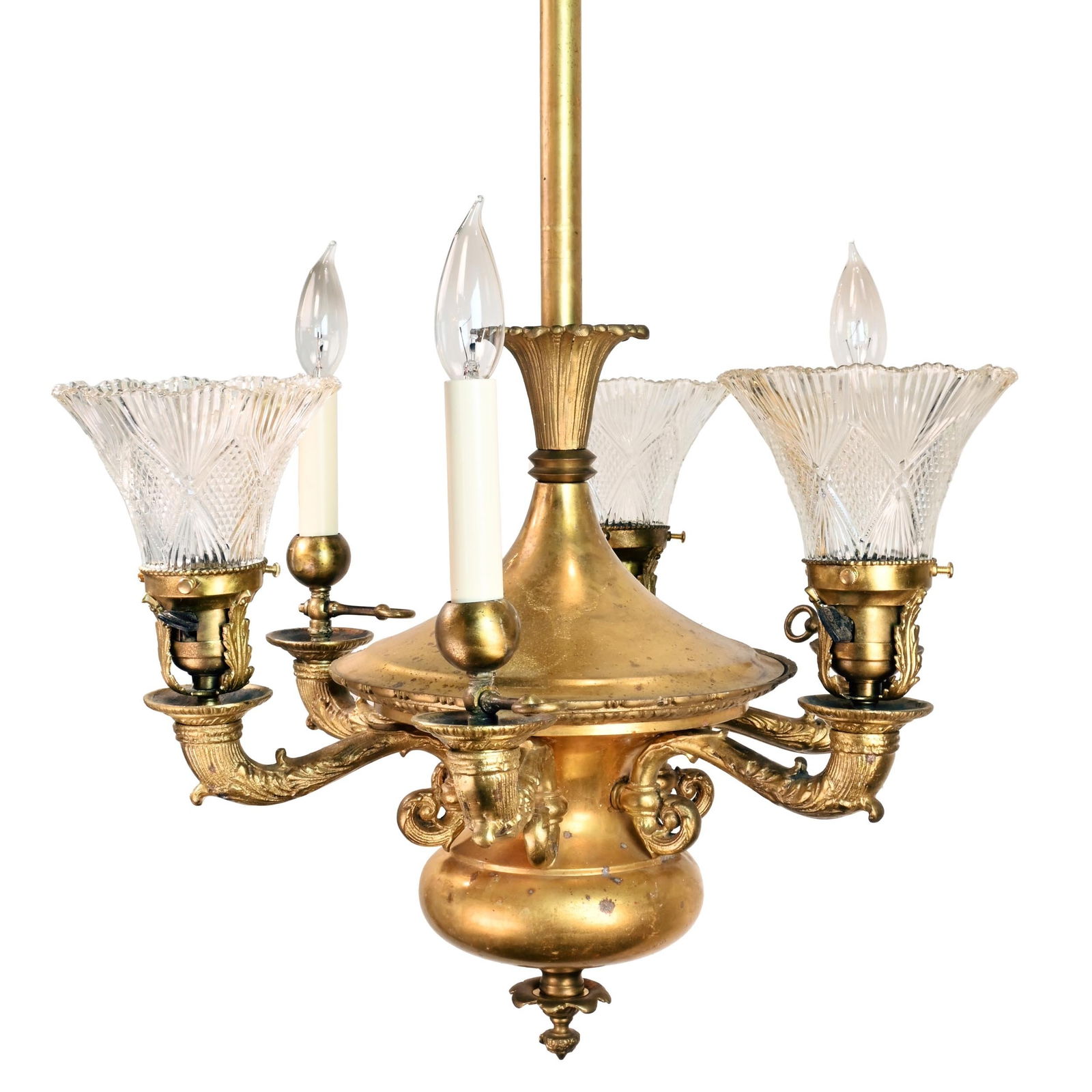 Gas electric conversion three and three chandelier with ornate cast arms (1 of 11)