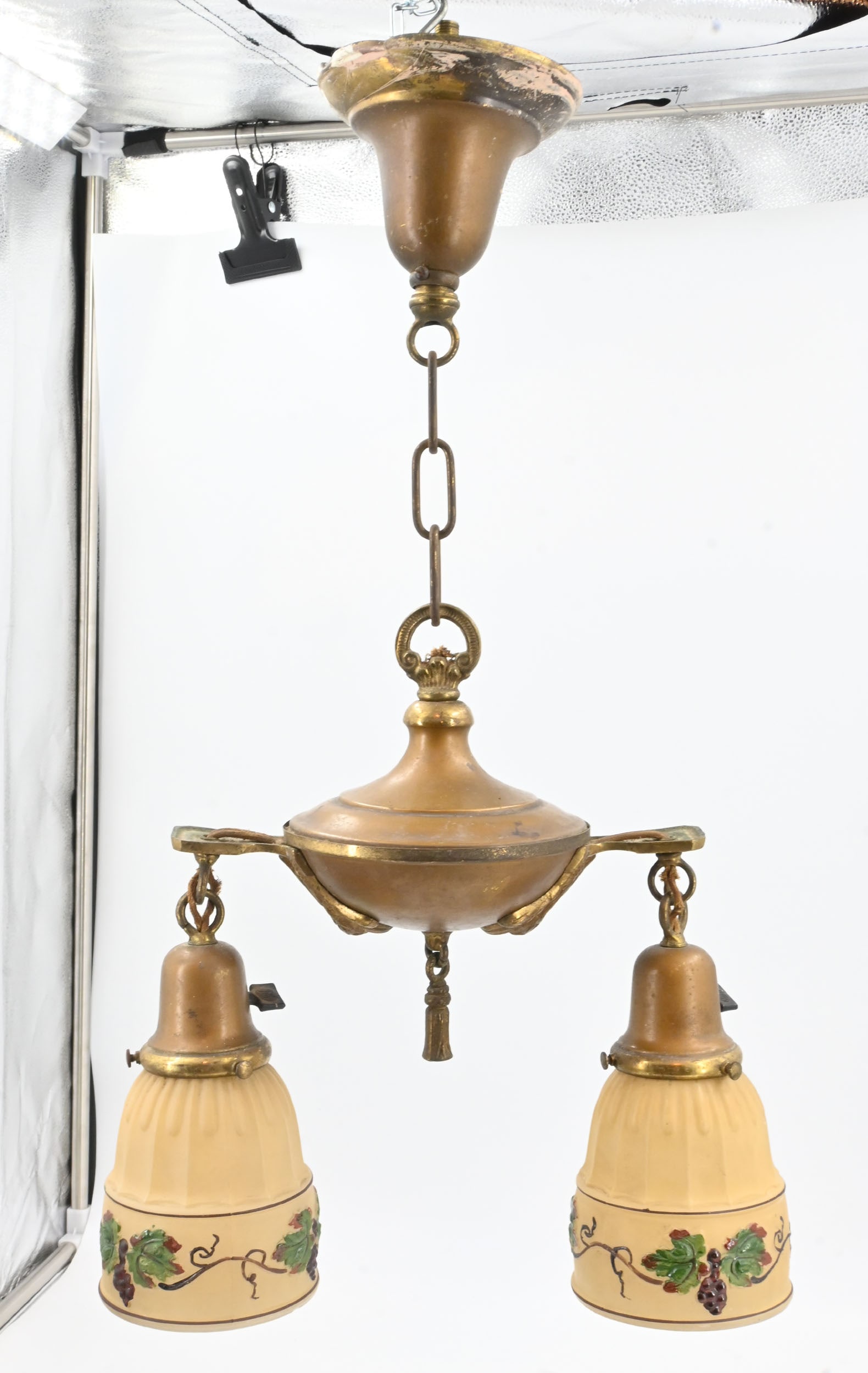 Brass two tone two arm pan fixture with shades (1 of 15)