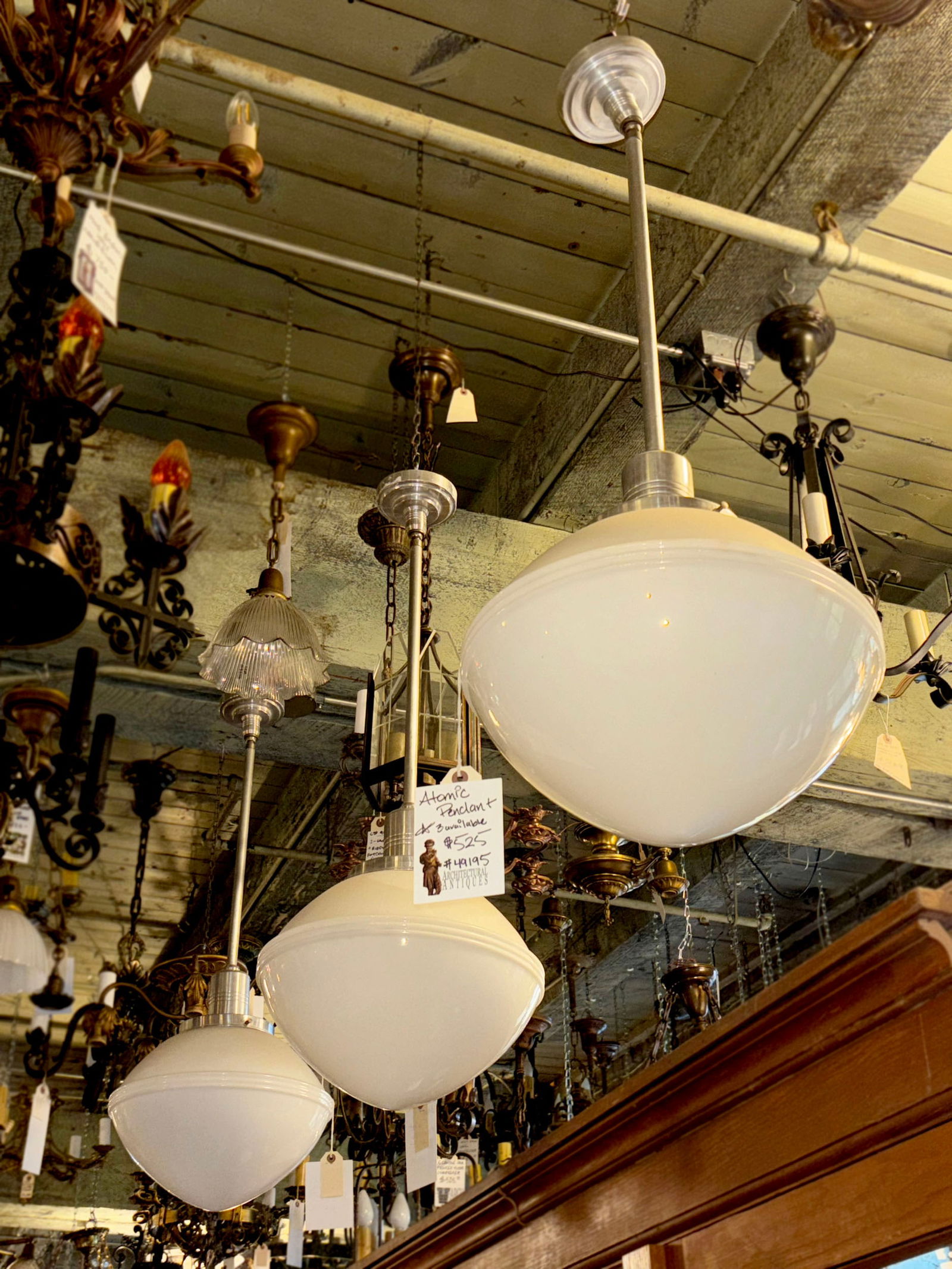 Set of three matching Mid-Century Modern atomic pendants (1 of 7)