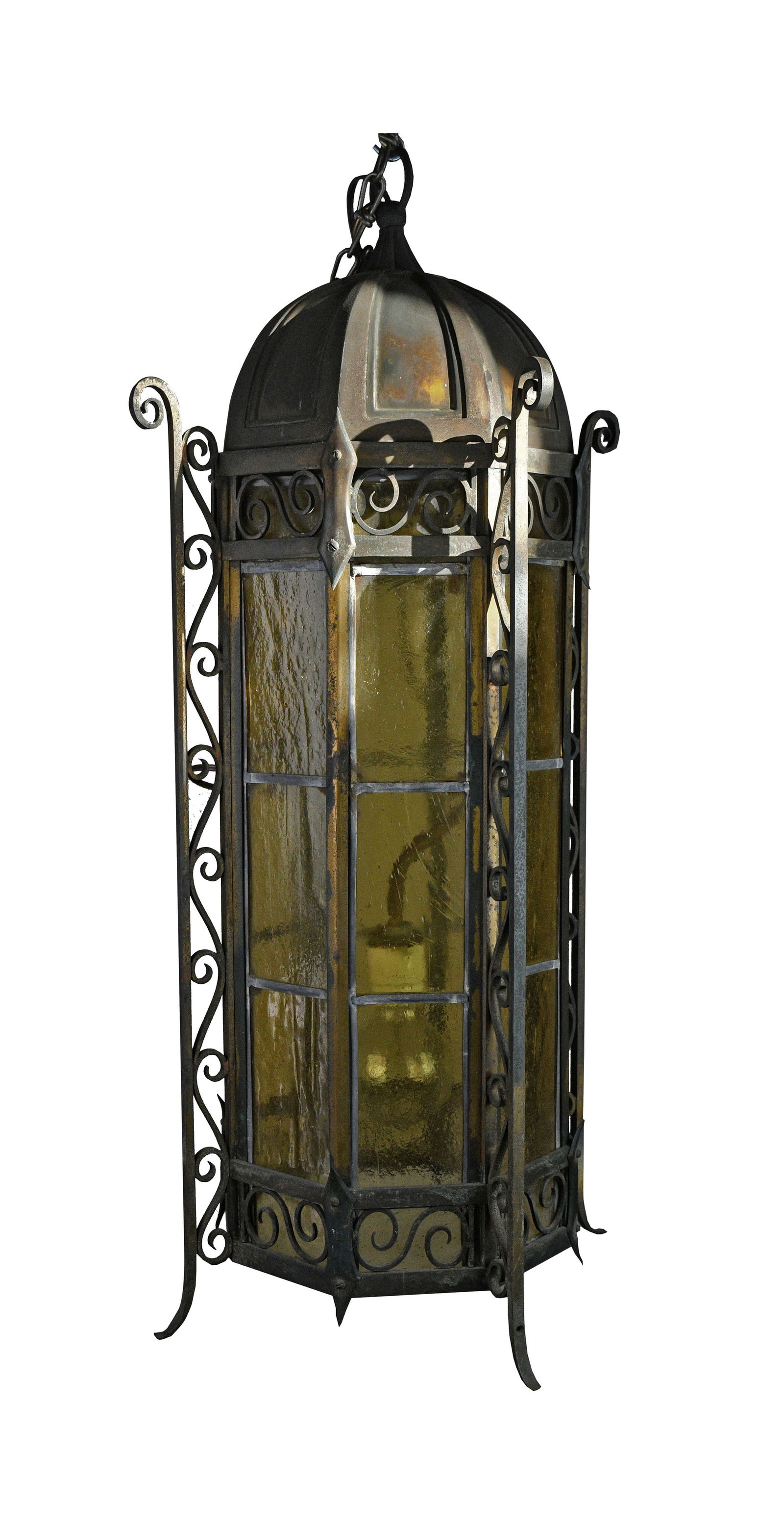 Large brass lantern with amber leaded glass panels (1 of 7)