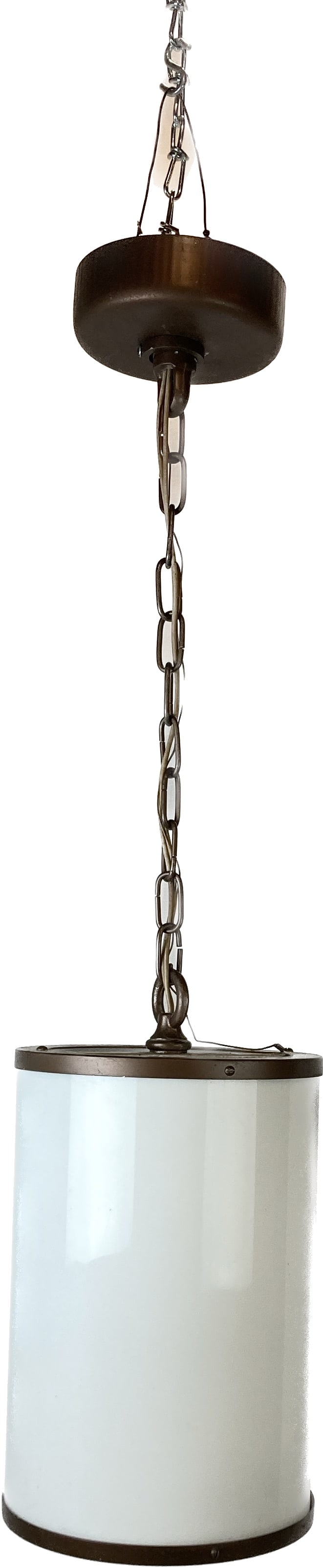 Mid-Century Modern white plexiglass cylinder lighting pendant (1 of 2)