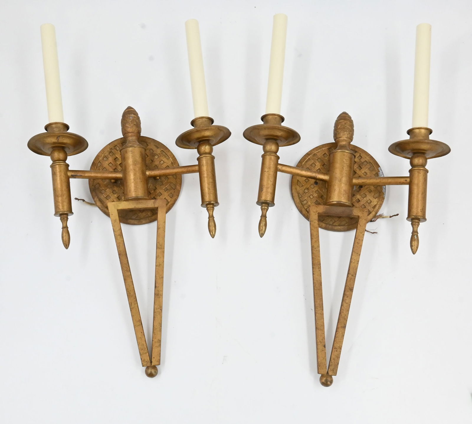 Pair of Mid-Century Modern gilt finish two candle sconces. (1 of 13)