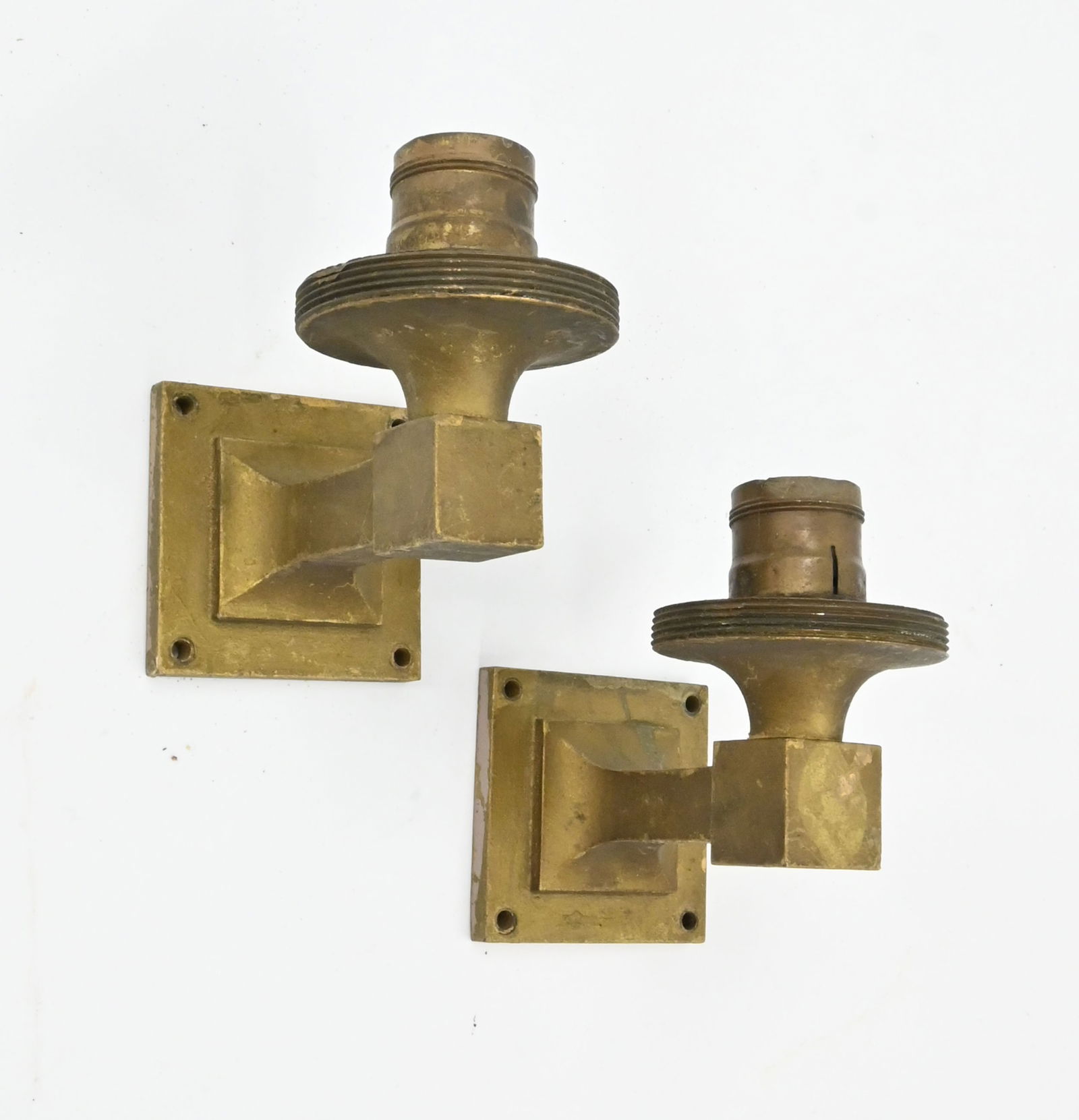 Pair of square back single arm mission style brass sconces (1 of 10)