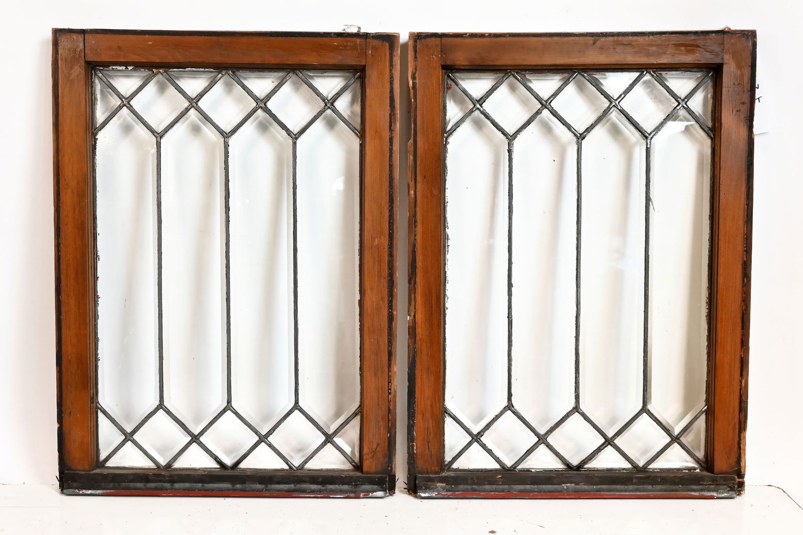 Pair of framed beveled glass picket fence windows (1 of 5)