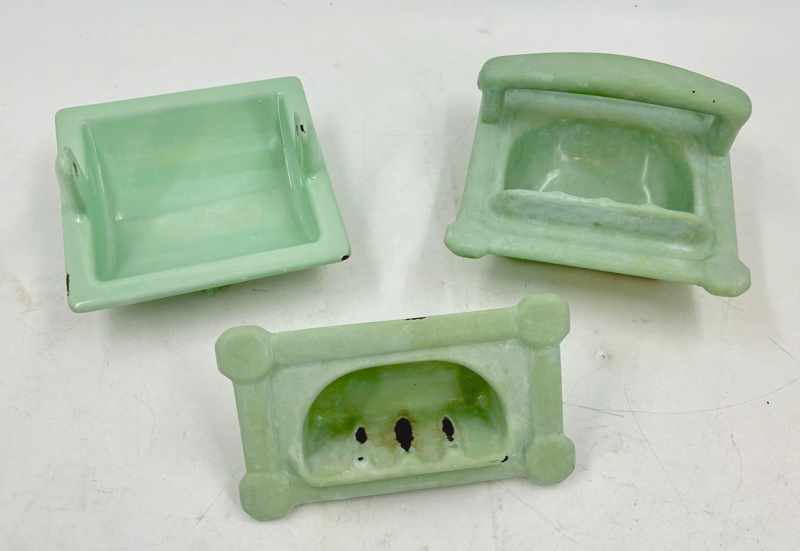 Three piece set of mint green enameled iron recessed bathroom accessories (1 of 13)