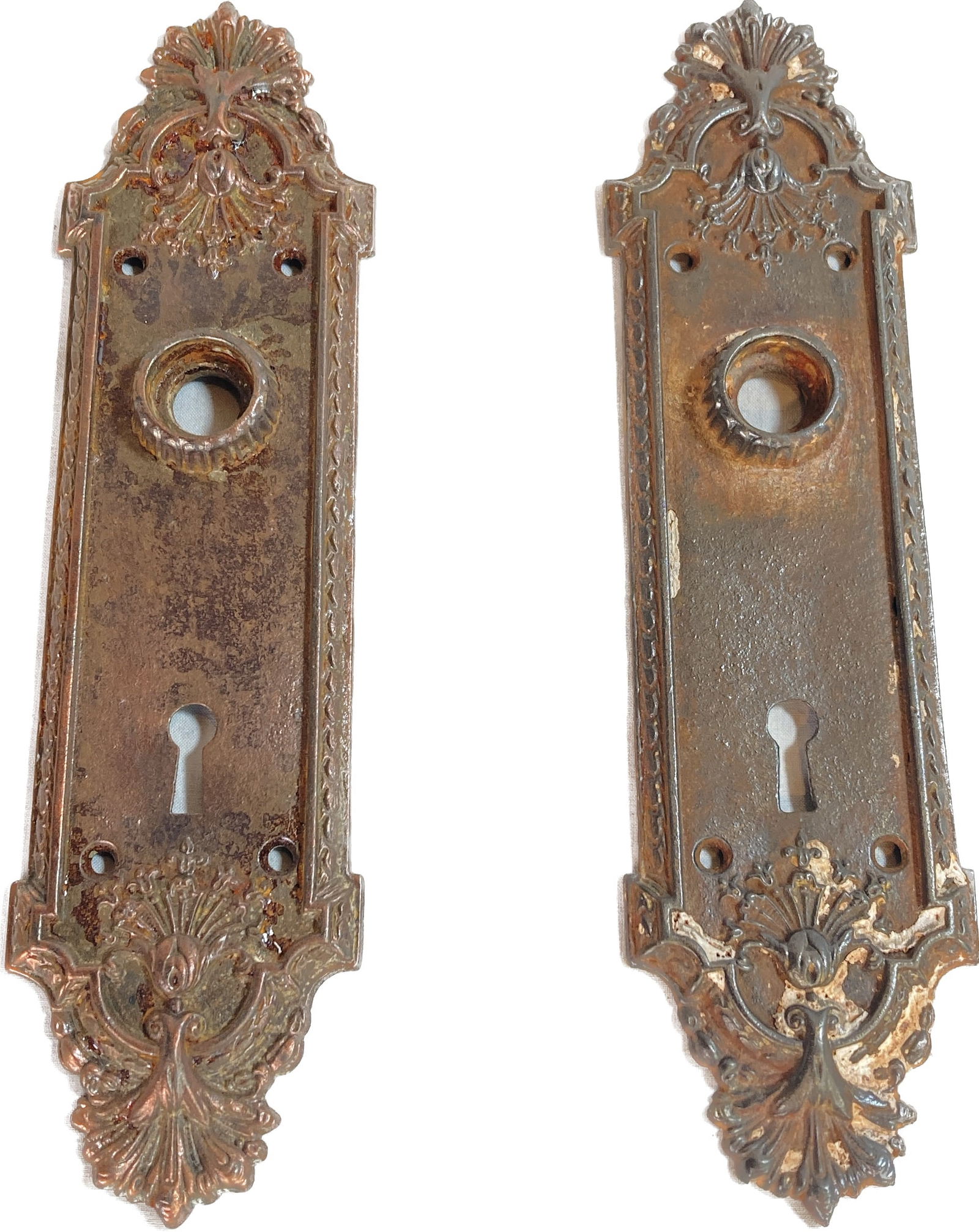 Pair of brass plated steel victorian door backplates with leaf pattern (1 of 5)