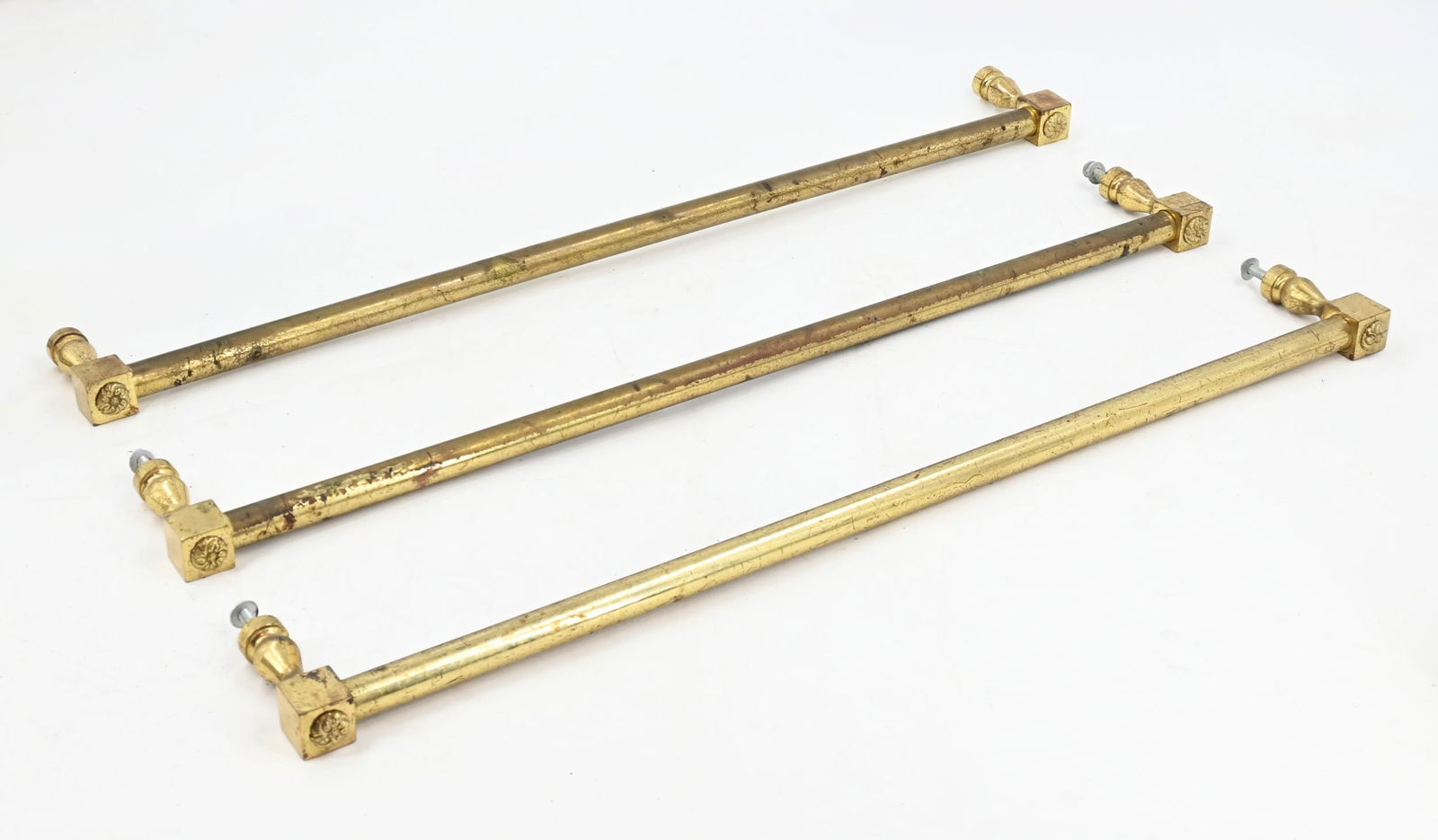 Set of three brass bars/handles with rosette ends (1 of 15)