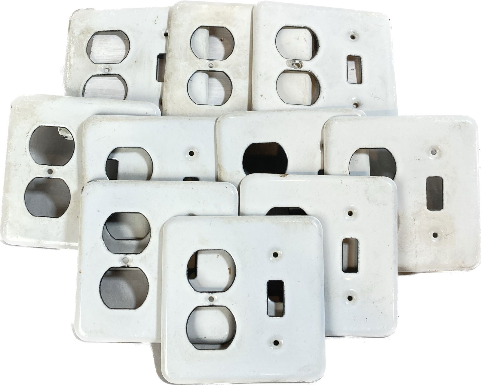 Set of 10 vintage white enameled switch and outlet plates (1 of 1)