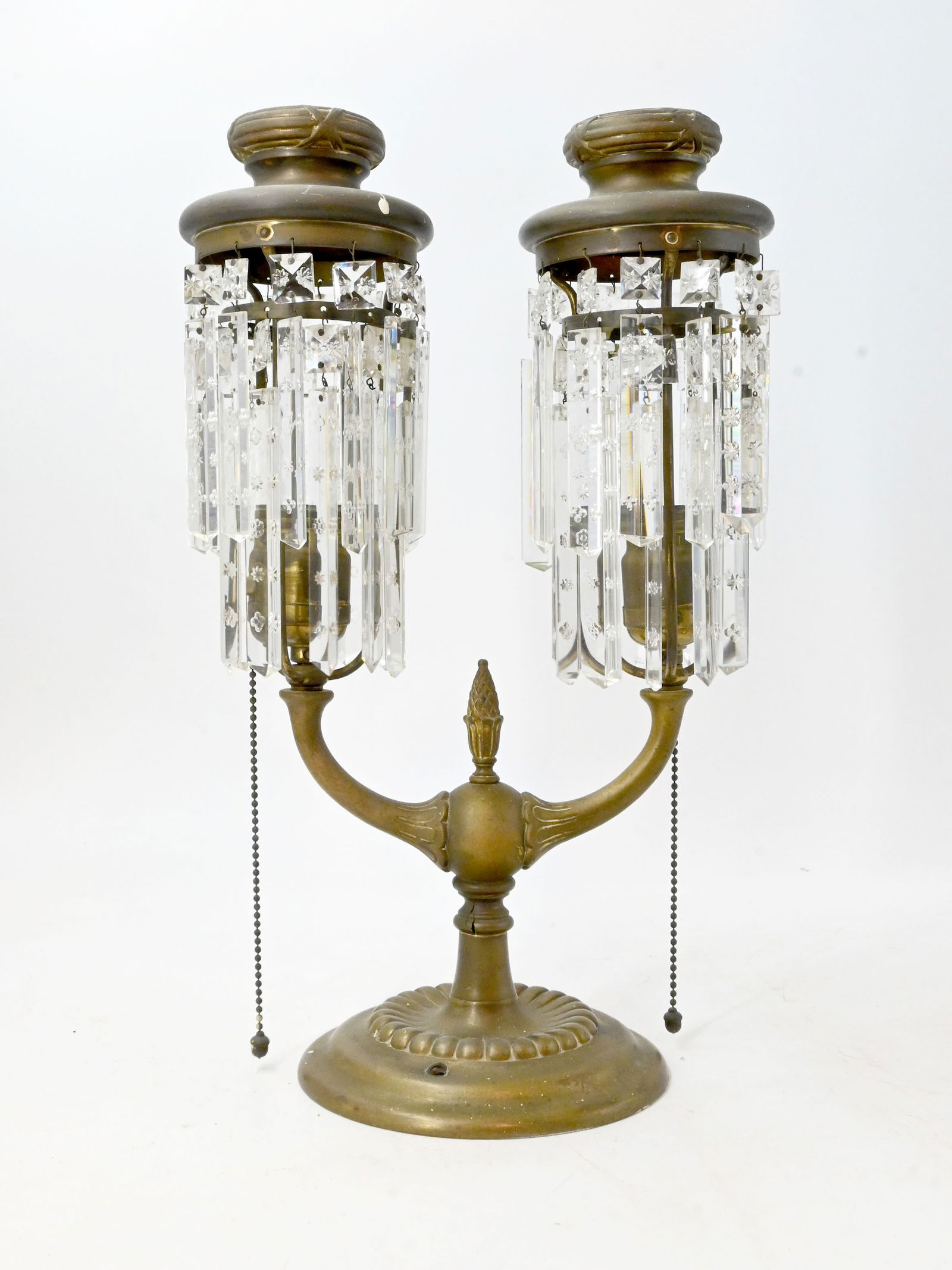 Star colonial crystal double arm cast brass table lamp (1 of 2)