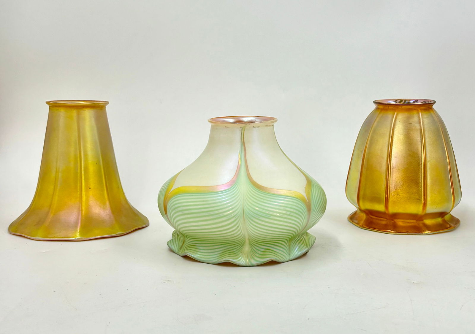 Group of three Quezal art glass shades (1 of 14)
