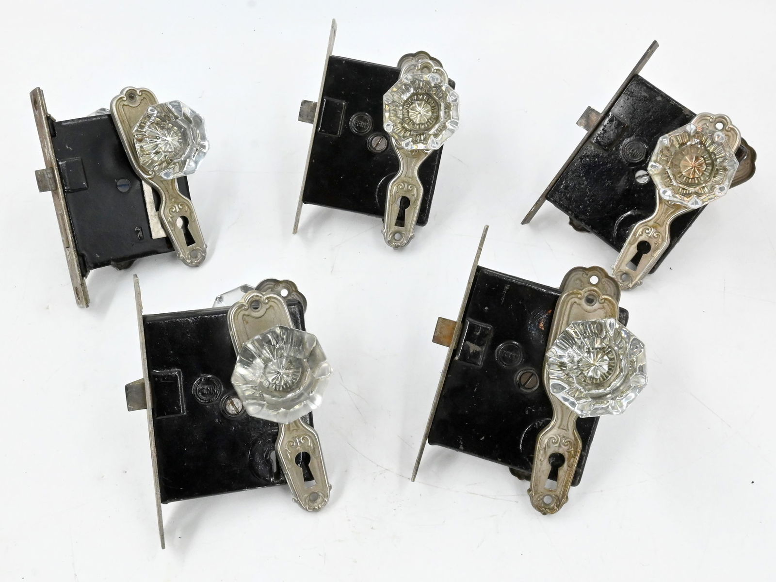 Set of five art deco petite crystal knob and lock sets (1 of 3)