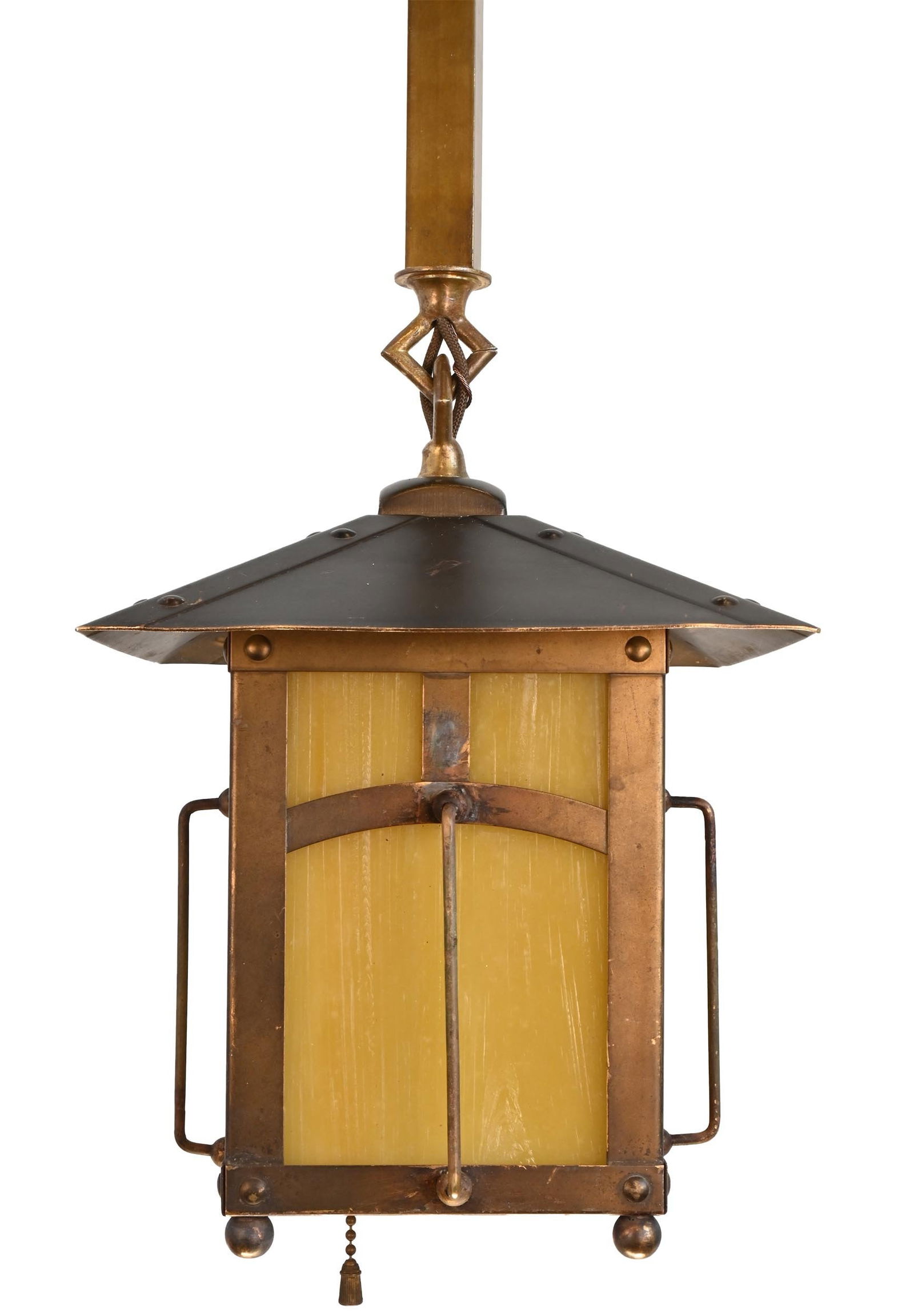 Roycroft signed simple brass arts & crafts lantern pendant (1 of 6)