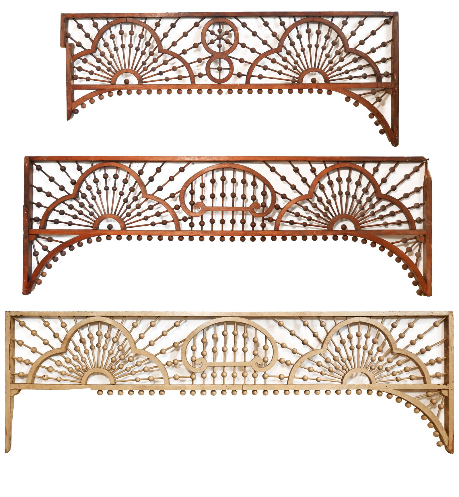 Set of three ball & stick interlaced wood victorian fretwork pieces (1 of 7)
